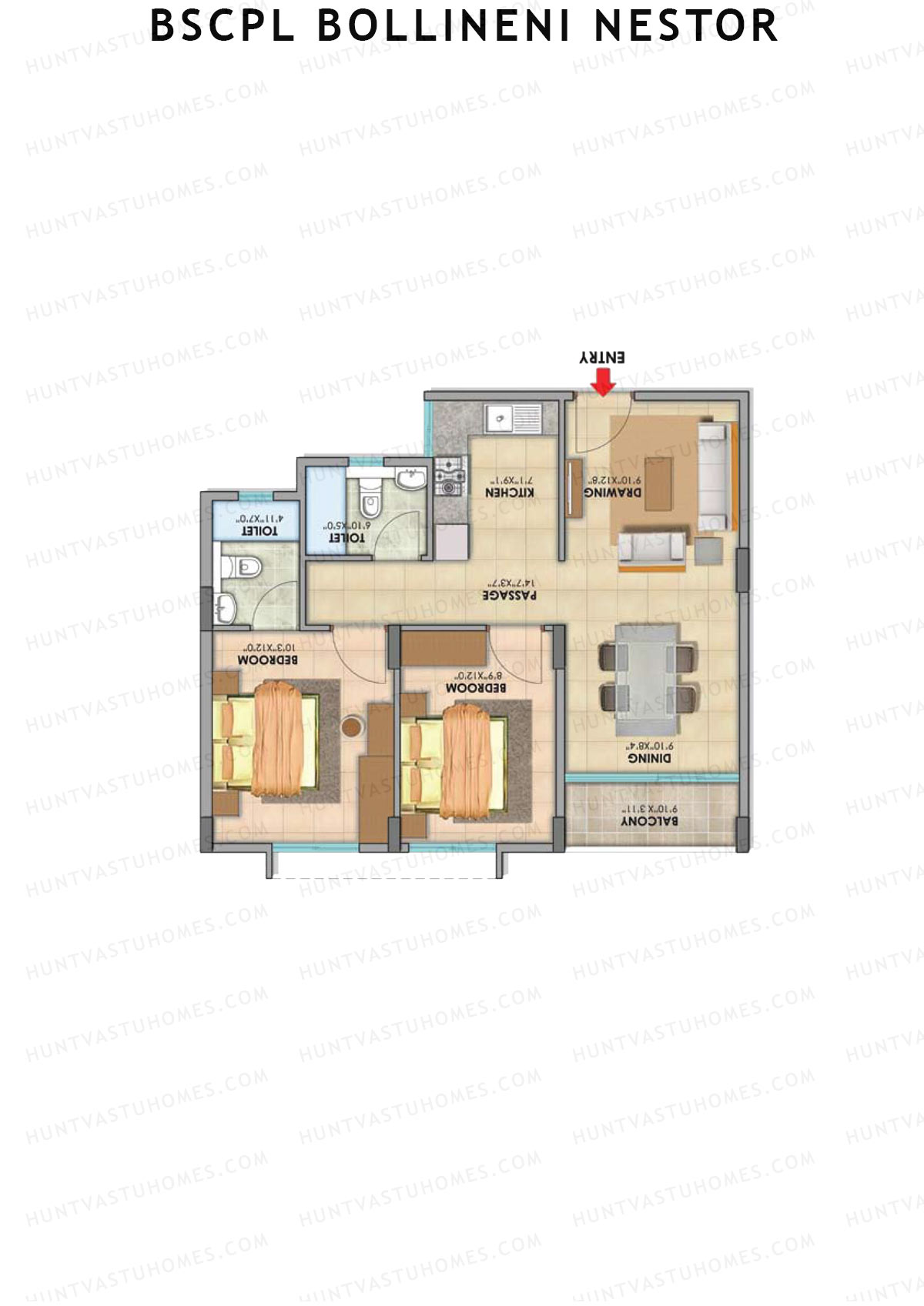 BSCPL Bollineni Nestor, Nestor, Unit 11, 2BHK, Super Area 935   sq ft 
