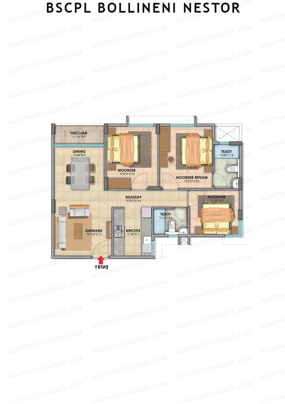 BSCPL Bollineni Nestor, Nestor, Unit 5, 3BHK, Super Area 1140   sq ft 