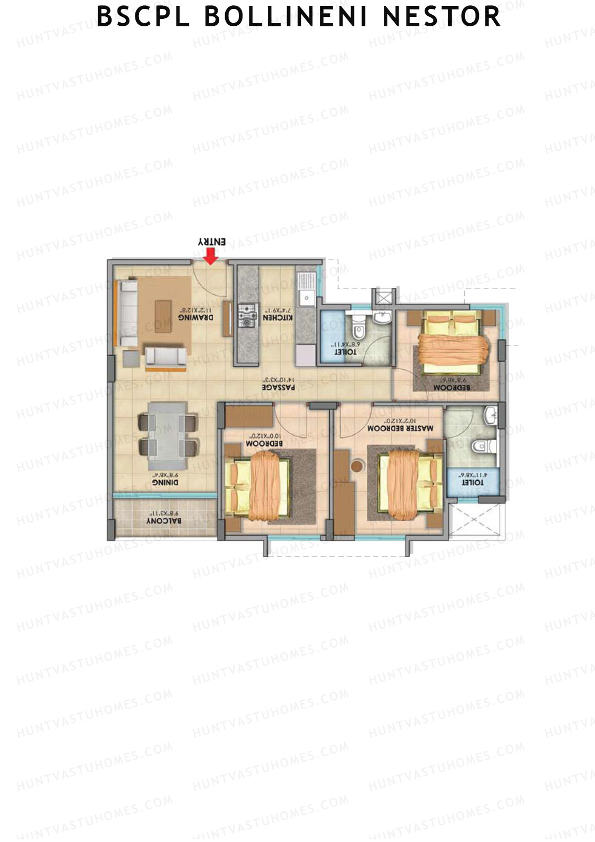 BSCPL Bollineni Nestor, Nestor, Unit 6, 3BHK, Super Area 1140   sq ft 