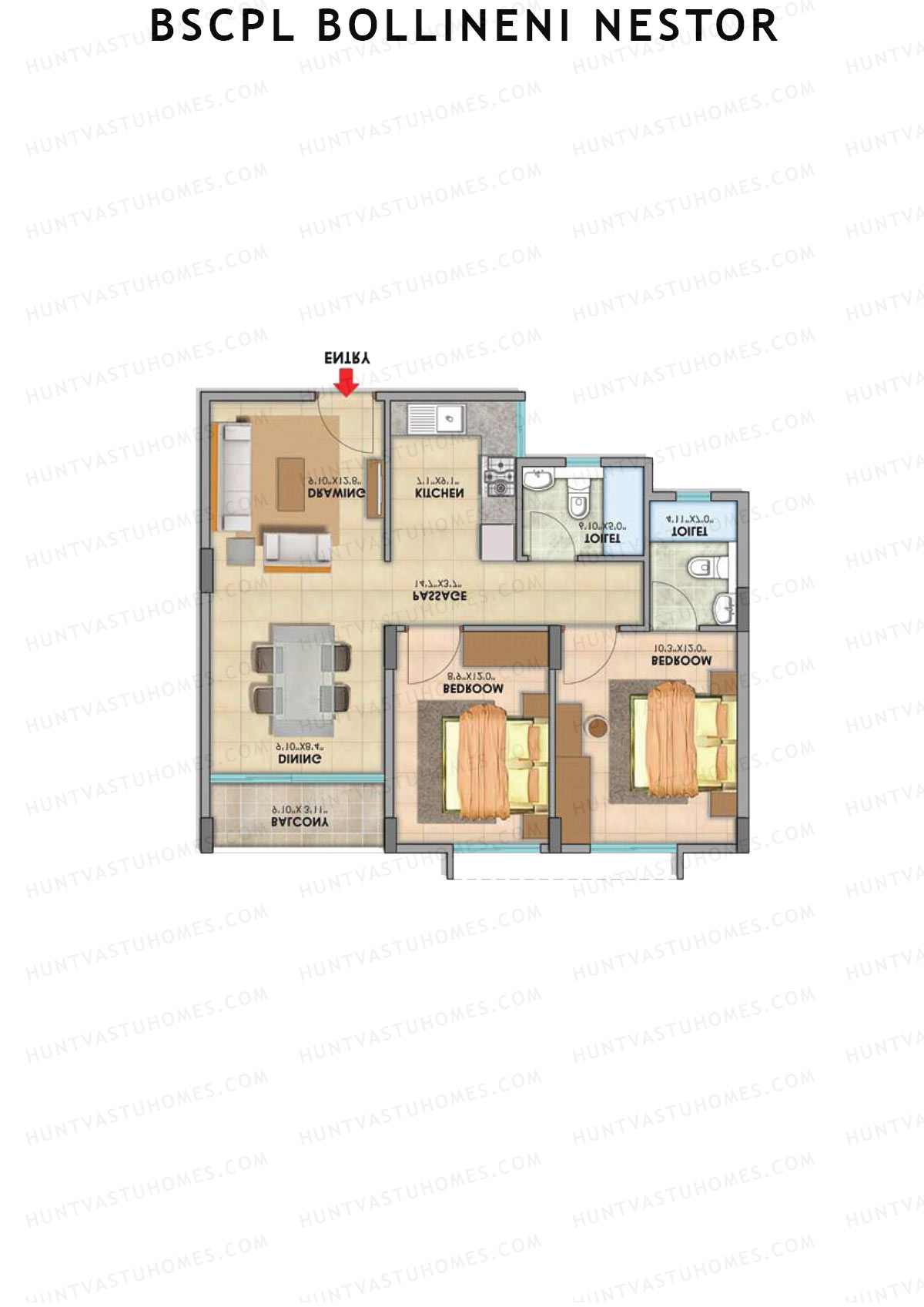 BSCPL Bollineni Nestor, Nestor, Unit 8, 2BHK, Super Area 935   sq ft 