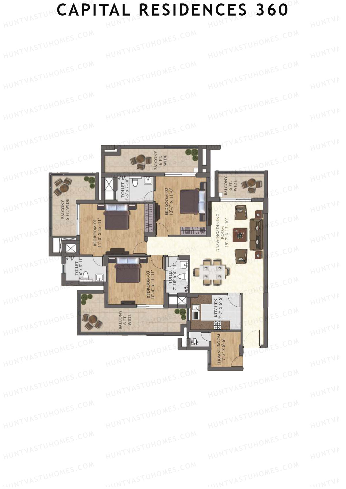 Capital Residences 360 Tower CR2 Unit 1 (Type 1) Floor Plan