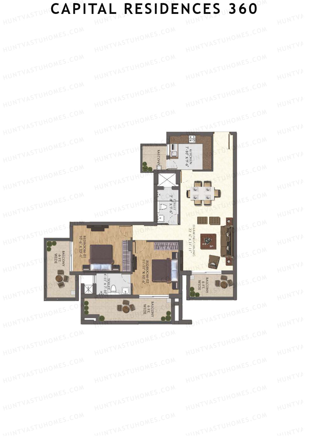 Capital Residences 360 Tower CR2 Unit 3 (Type 2) Floor Plan