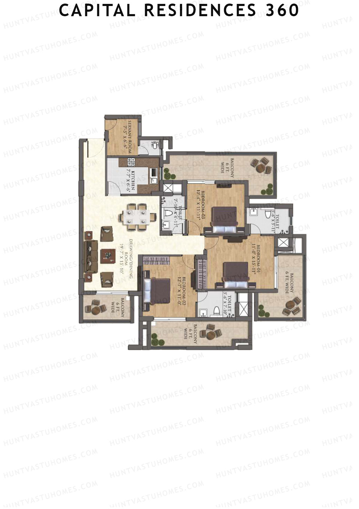 Capital Residences 360 Tower CR2 Unit 4 (Type 1) Floor Plan