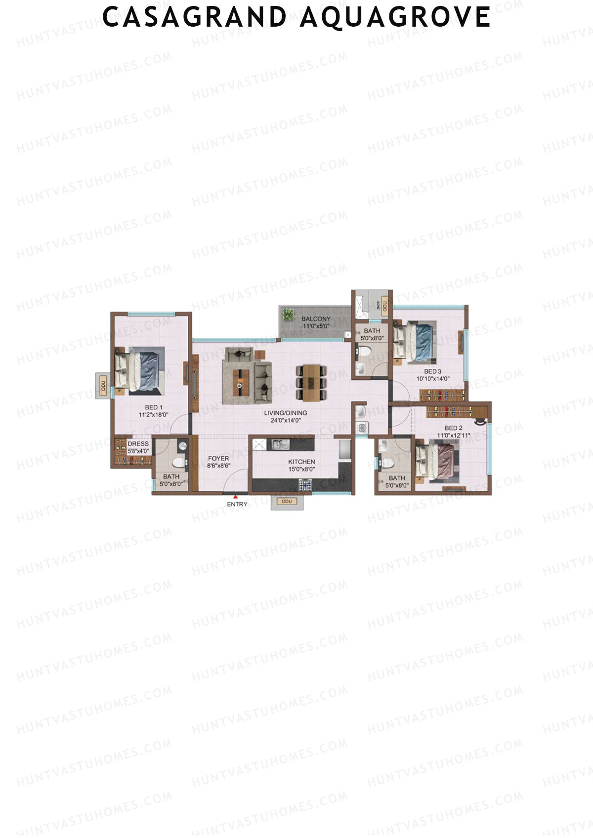 Casagrand Aquagrove, Block 1, Unit A1, 3BHK, Super Area 1824   sq ft 