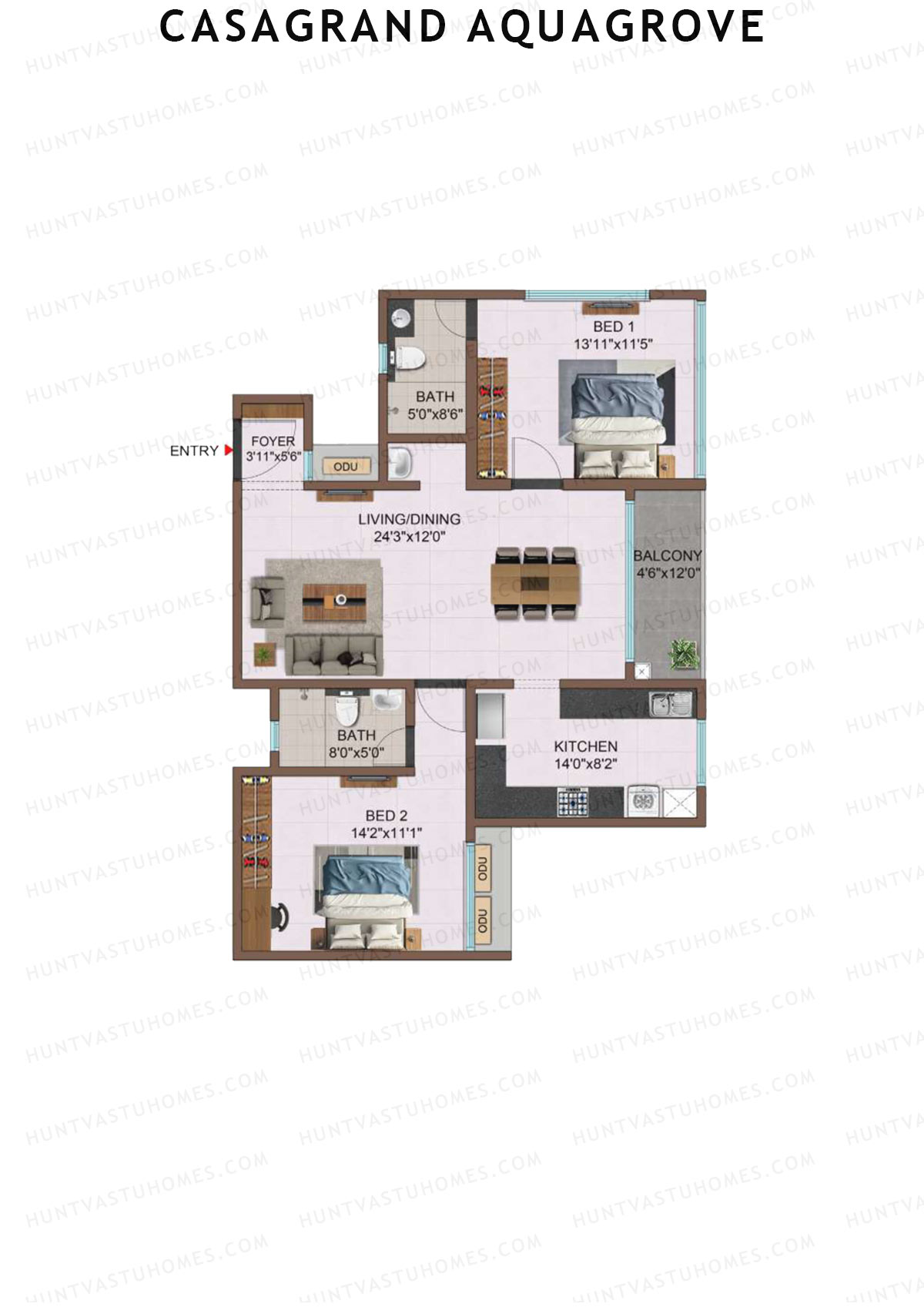 Casagrand Aquagrove, Block 1, Unit A6, 2BHK, Super Area 1307   sq ft 