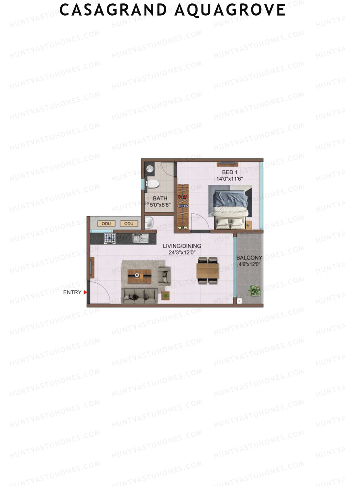 Casagrand Aquagrove, Block 1, Unit A7, 1BHK, Super Area 804   sq ft 