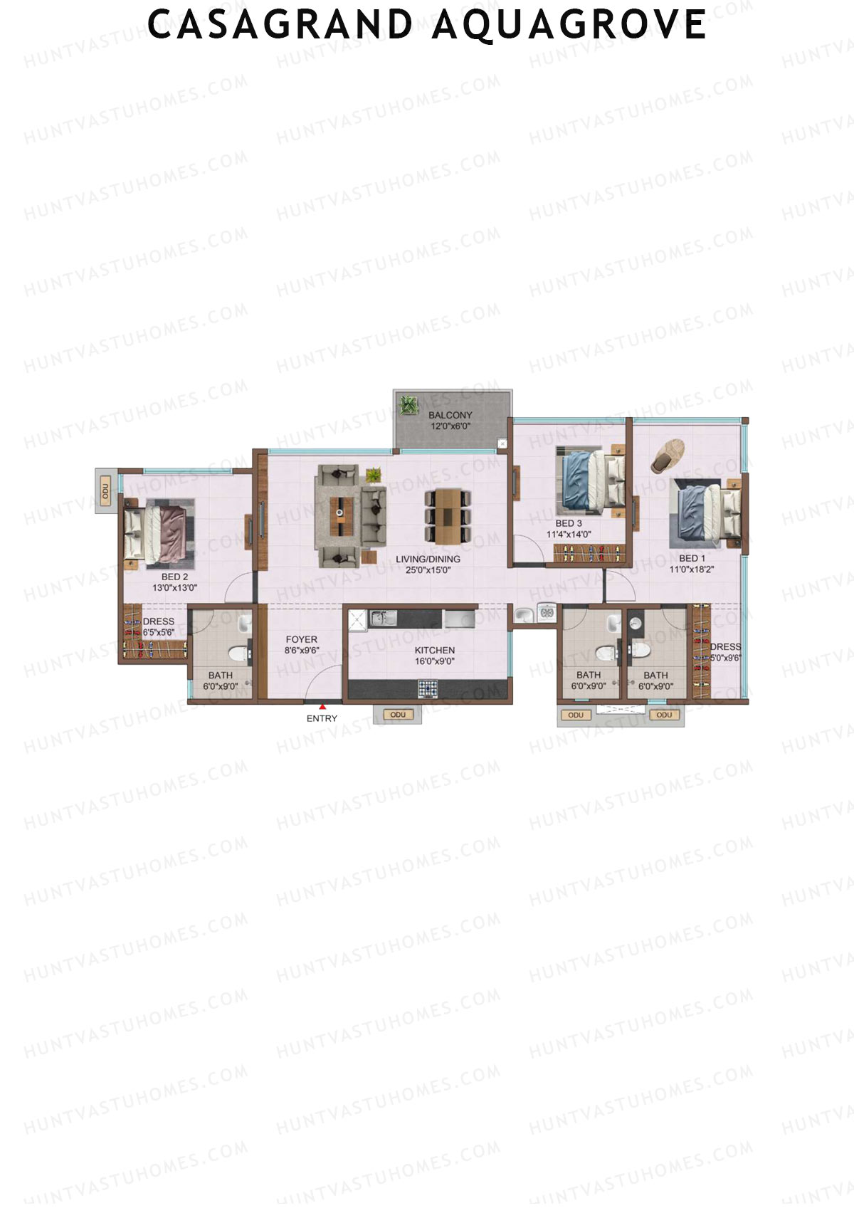 Casagrand Aquagrove, Block 2, Unit B1, 3BHK, Super Area 2104   sq ft 