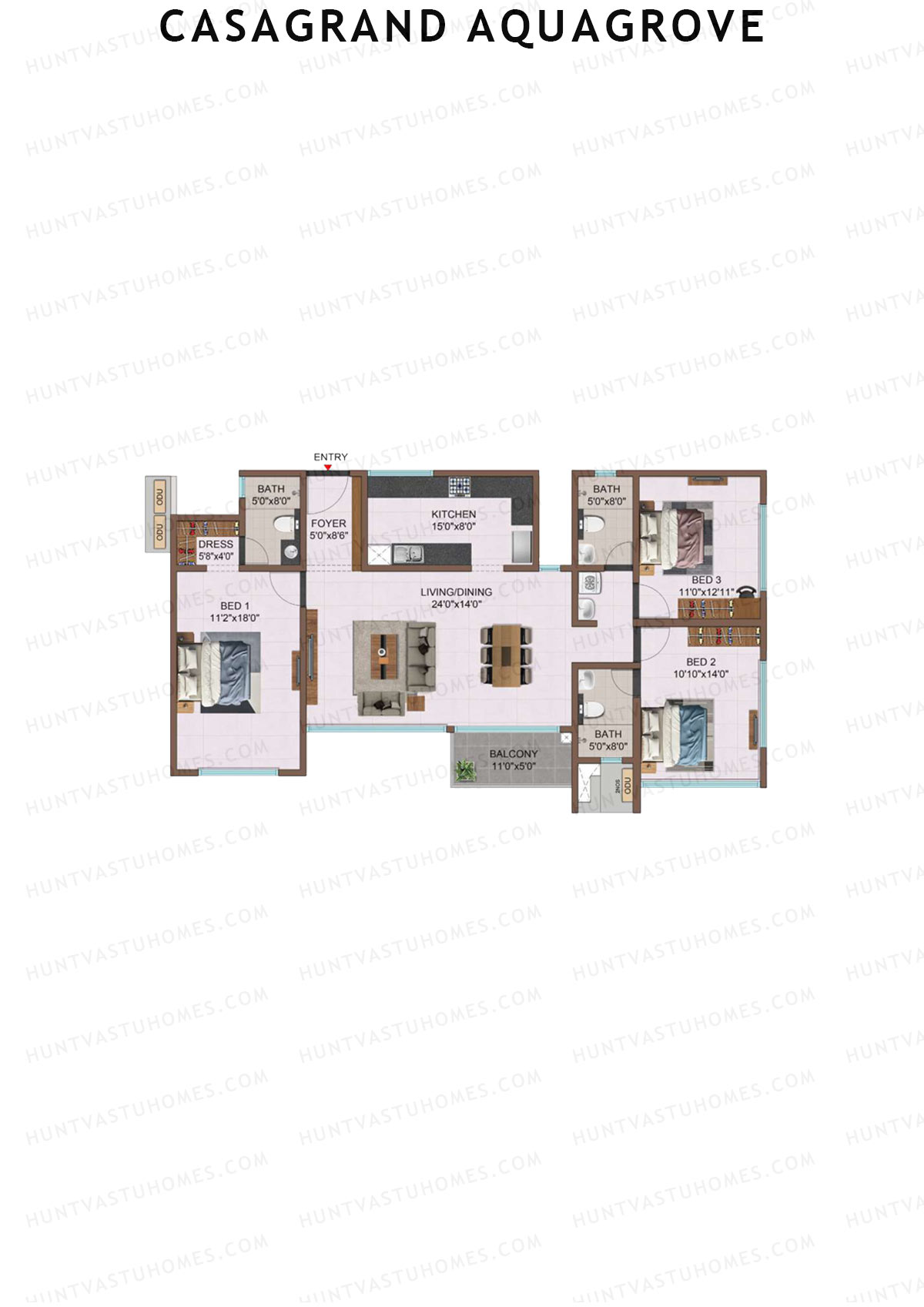 Casagrand Aquagrove, Block 2, Unit B2, 3BHK, Super Area 1758   sq ft 