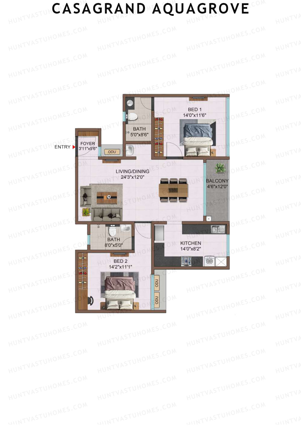 Casagrand Aquagrove, Block 2, Unit B3, 2BHK, Super Area 1307   sq ft 