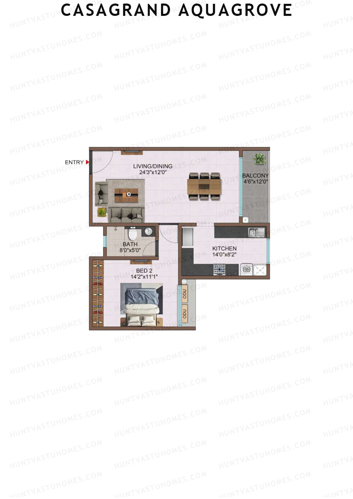 Casagrand Aquagrove, Block 2, Unit B3, 1BHK, Super Area 957   sq ft 