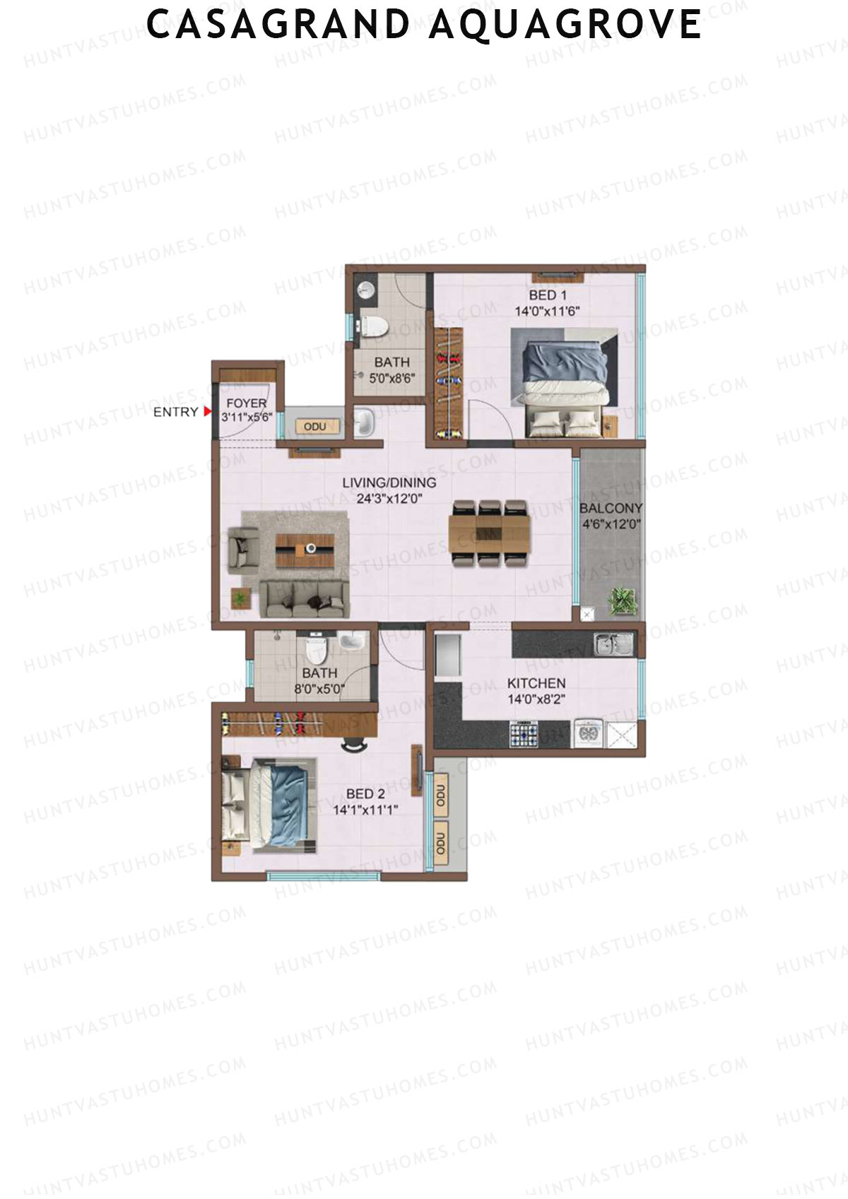 Casagrand Aquagrove, Block 2, Unit B4, 2BHK, Super Area 1309   sq ft 
