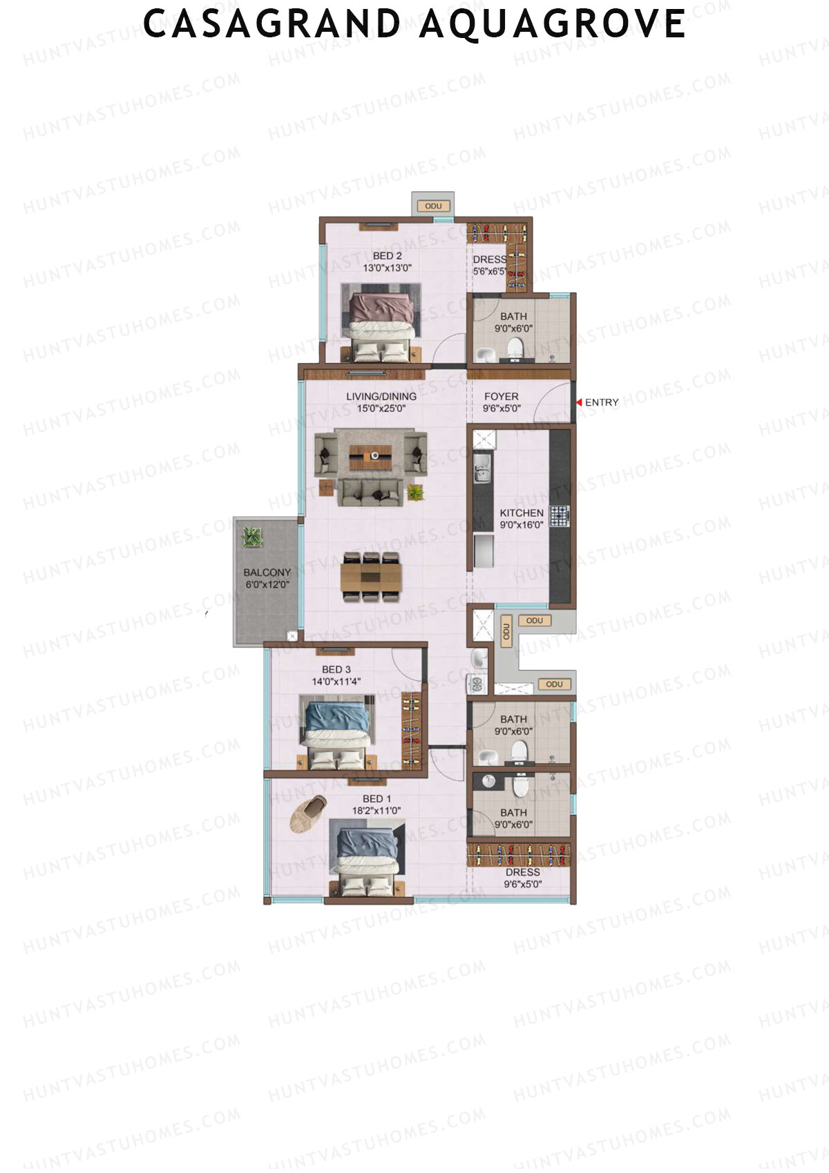 Casagrand Aquagrove, Block 2, Unit B5, 3BHK, Super Area 2069   sq ft 