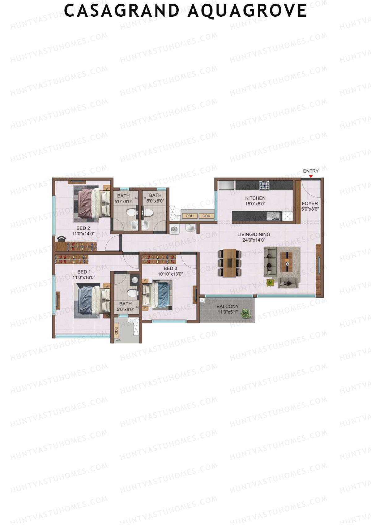 Casagrand Aquagrove, Block 2, Unit B6, 3BHK, Super Area 1760   sq ft 