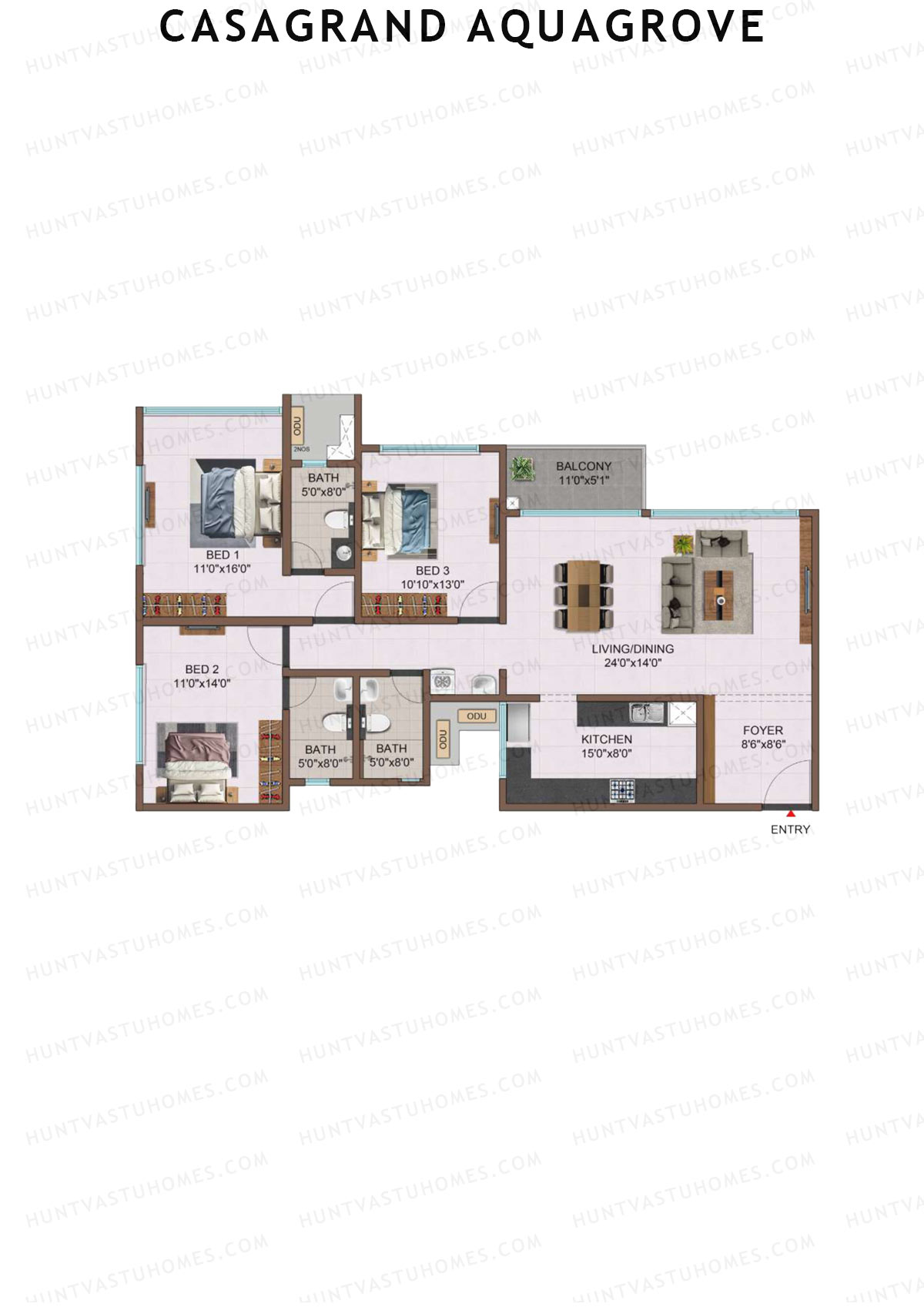 Casagrand Aquagrove, Block 2, Unit B7, 3BHK, Super Area 1801   sq ft 