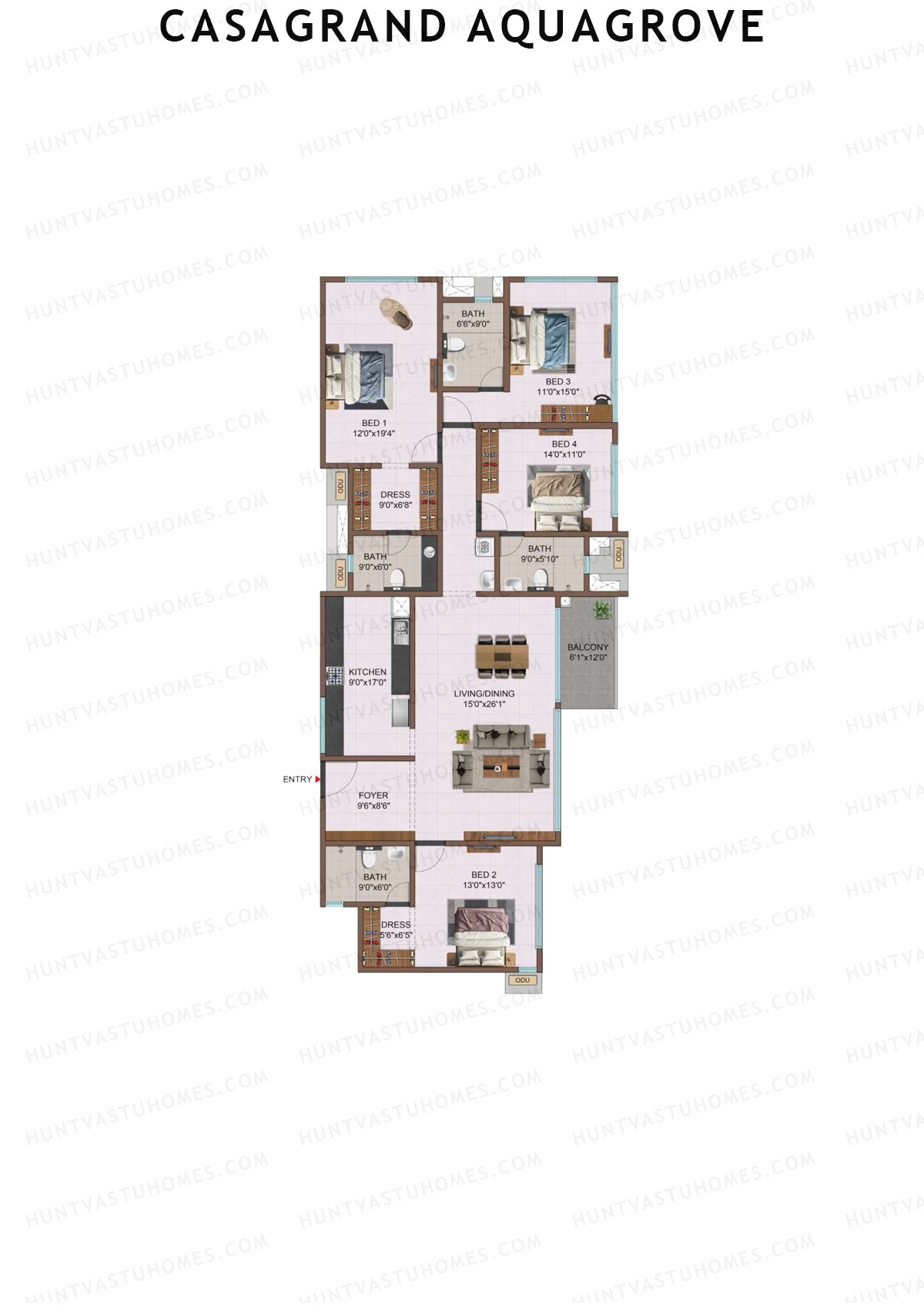 Casagrand Aquagrove, Block 3, Unit C1, 4BHK, Super Area 2581   sq ft 
