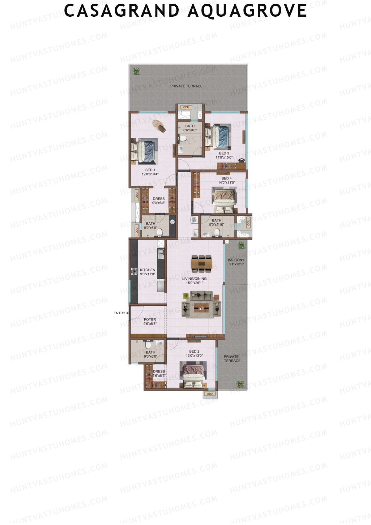 Casagrand Aquagrove, Block 3, Unit C1, 4BHK, Super Area 2581   sq ft 