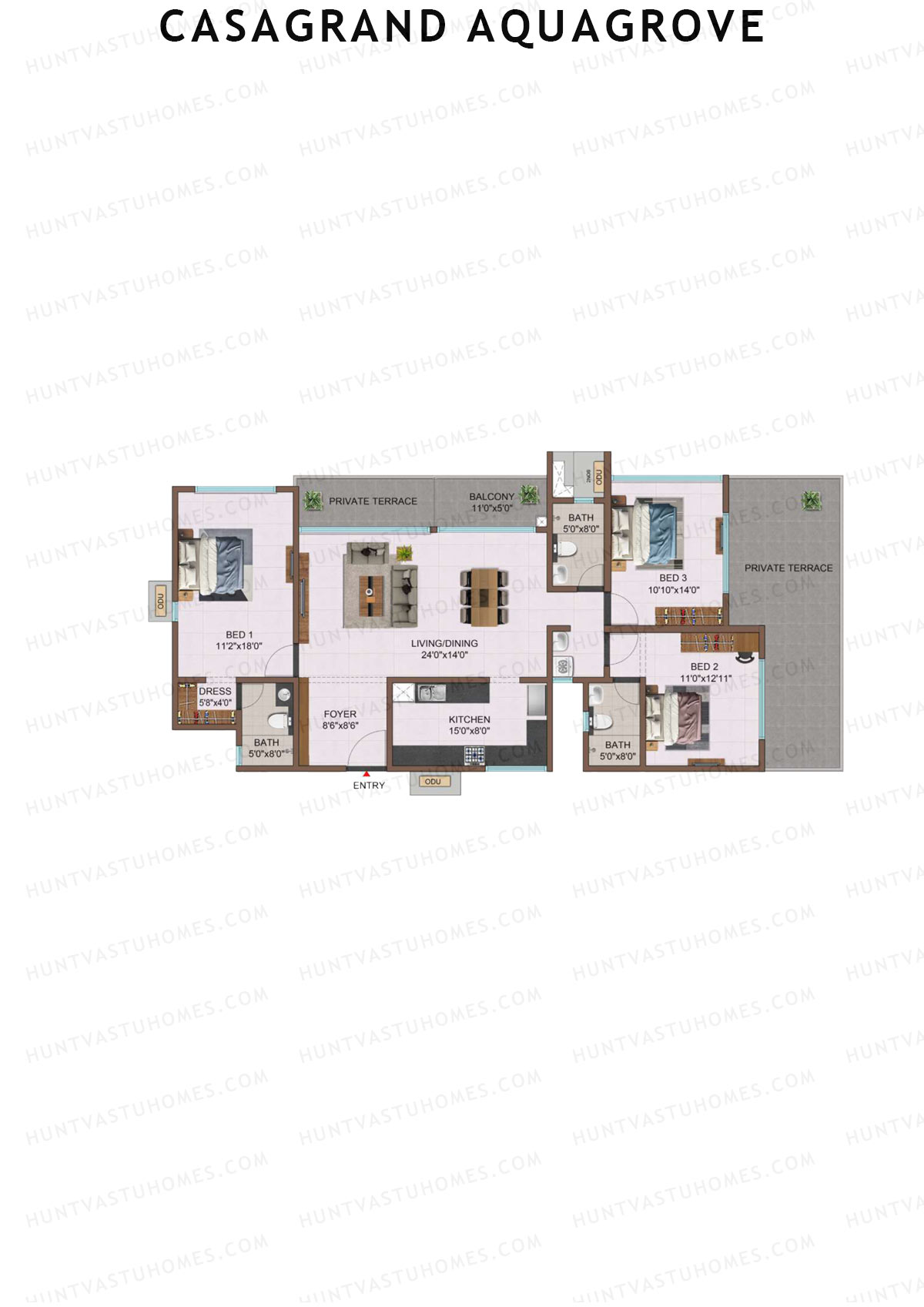 Casagrand Aquagrove, Block 3, Unit C2, 3BHK, Super Area 1824   sq ft 