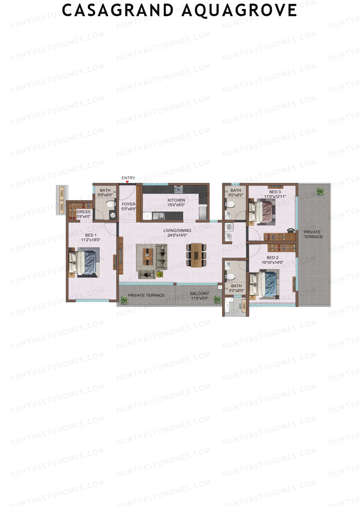 Casagrand Aquagrove, Block 3, Unit C3, 3BHK, Super Area 1758   sq ft 
