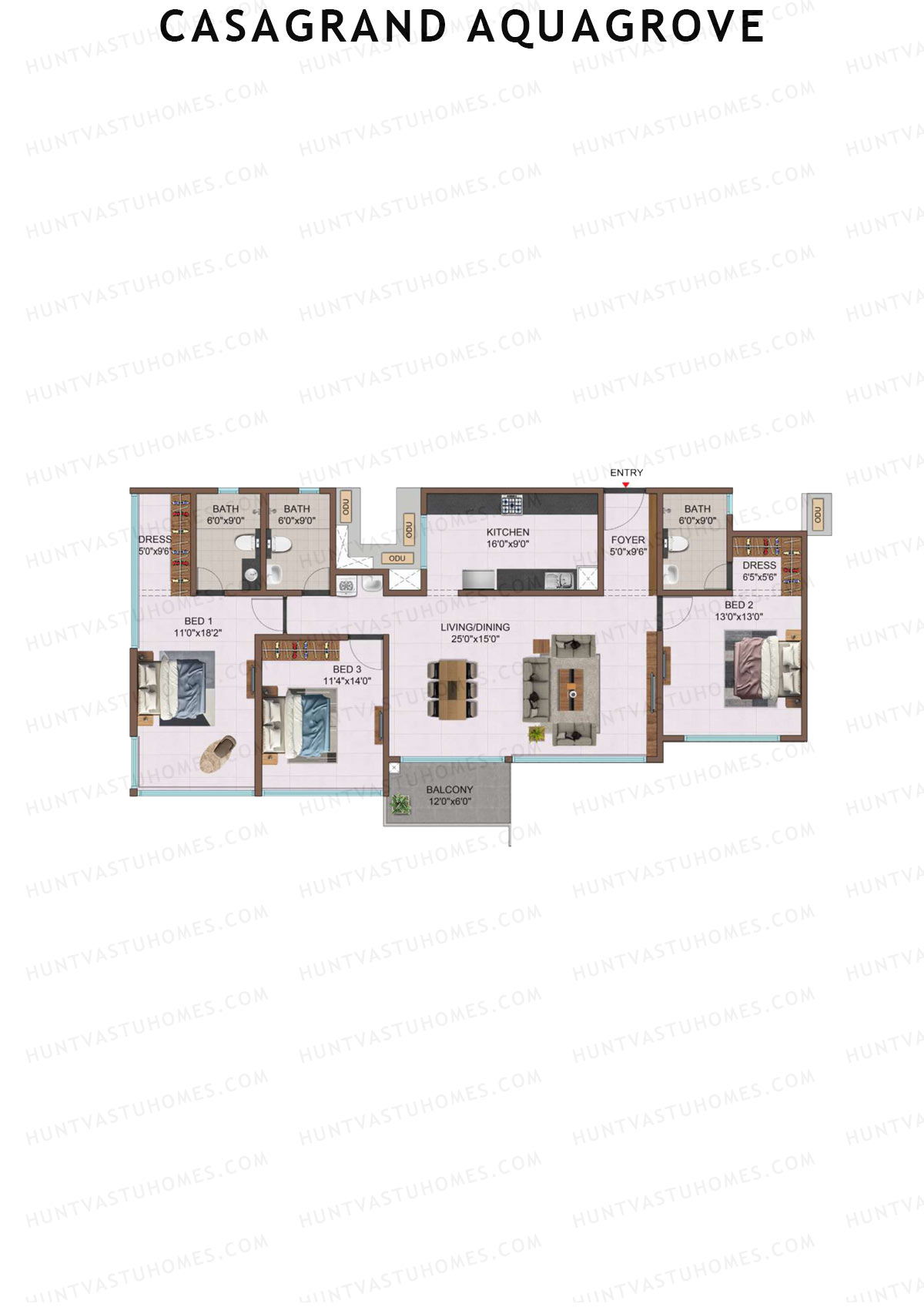 Casagrand Aquagrove, Block 3, Unit C4, 3BHK, Super Area 2065   sq ft 