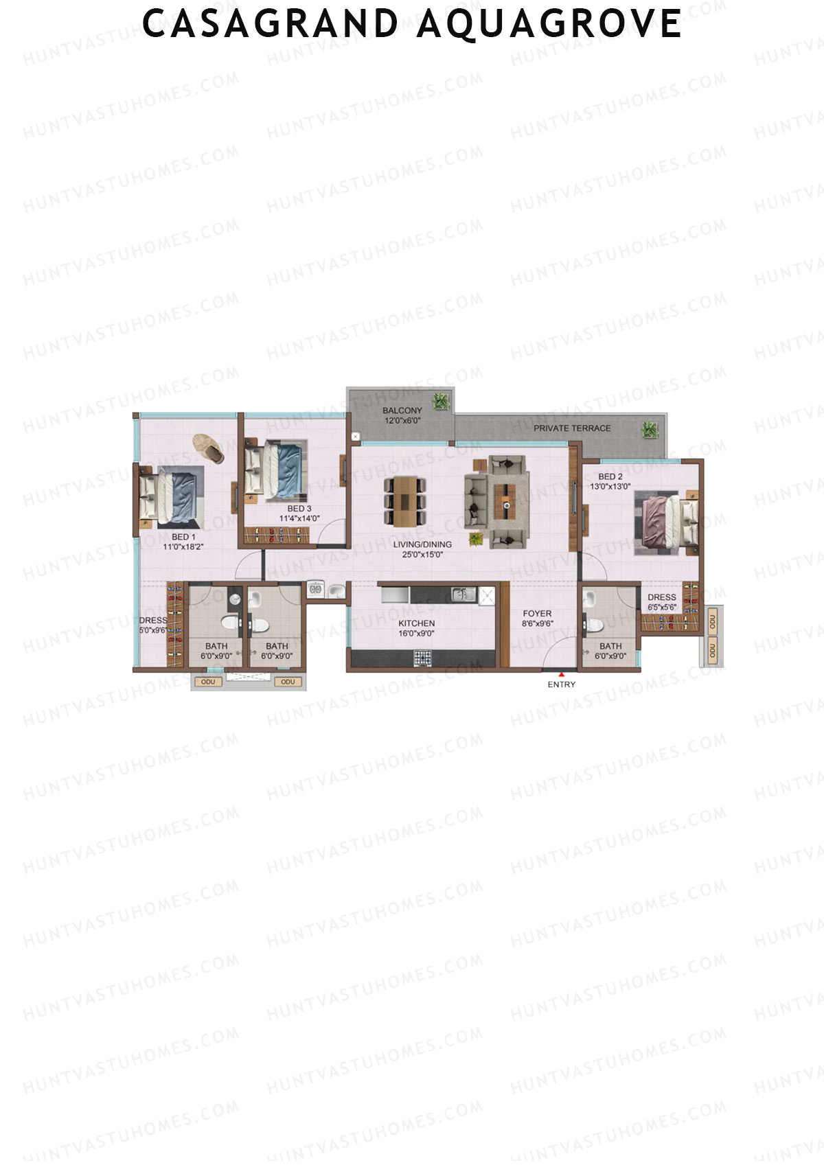 Casagrand Aquagrove, Block 3, Unit C5, 3BHK, Super Area 2100   sq ft 