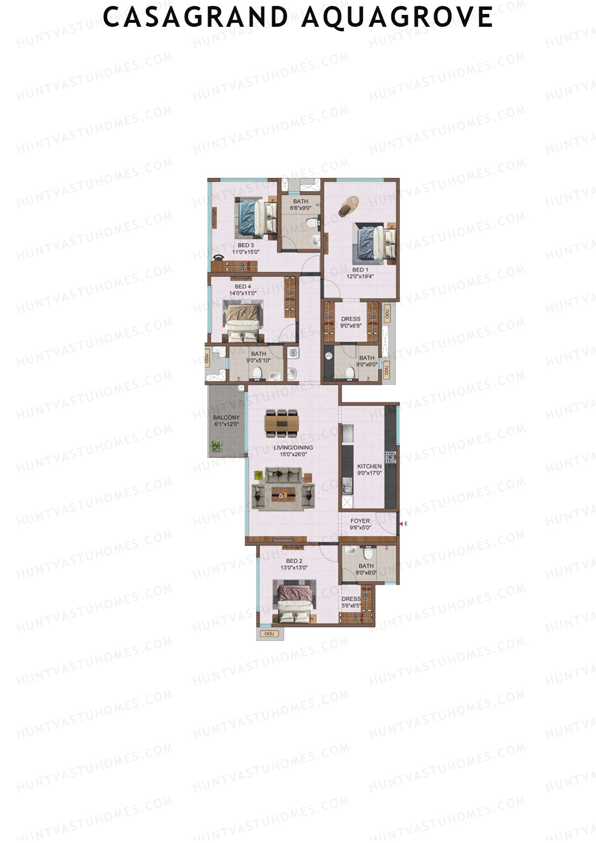 Casagrand Aquagrove, Block 3, Unit C6, 4BHK, Super Area 2544   sq ft 