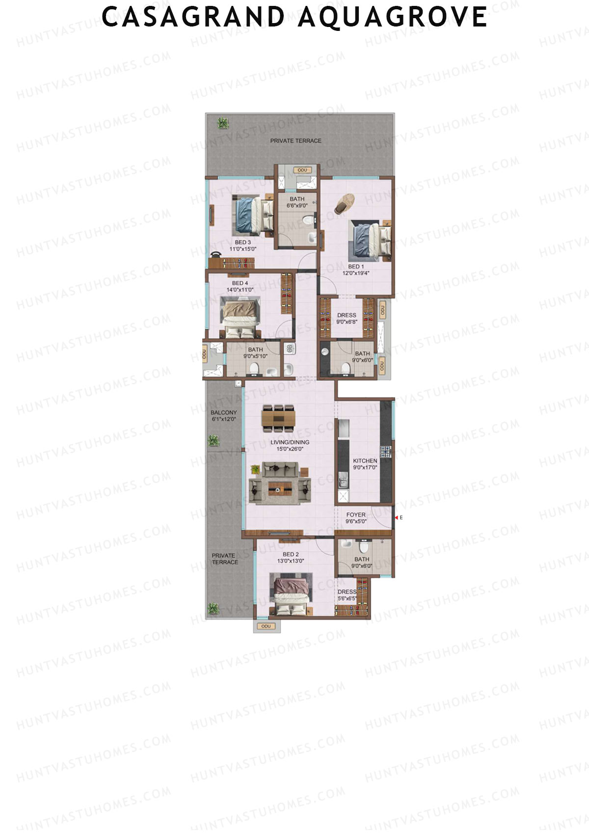 Casagrand Aquagrove, Block 3, Unit C6, 4BHK, Super Area 2544   sq ft 