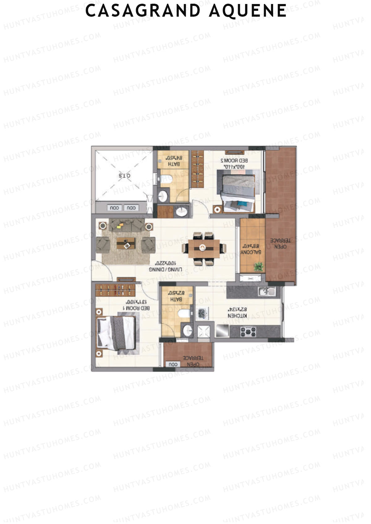 Casagrand Aquene Tower 2 Unit E3 Floor Plan