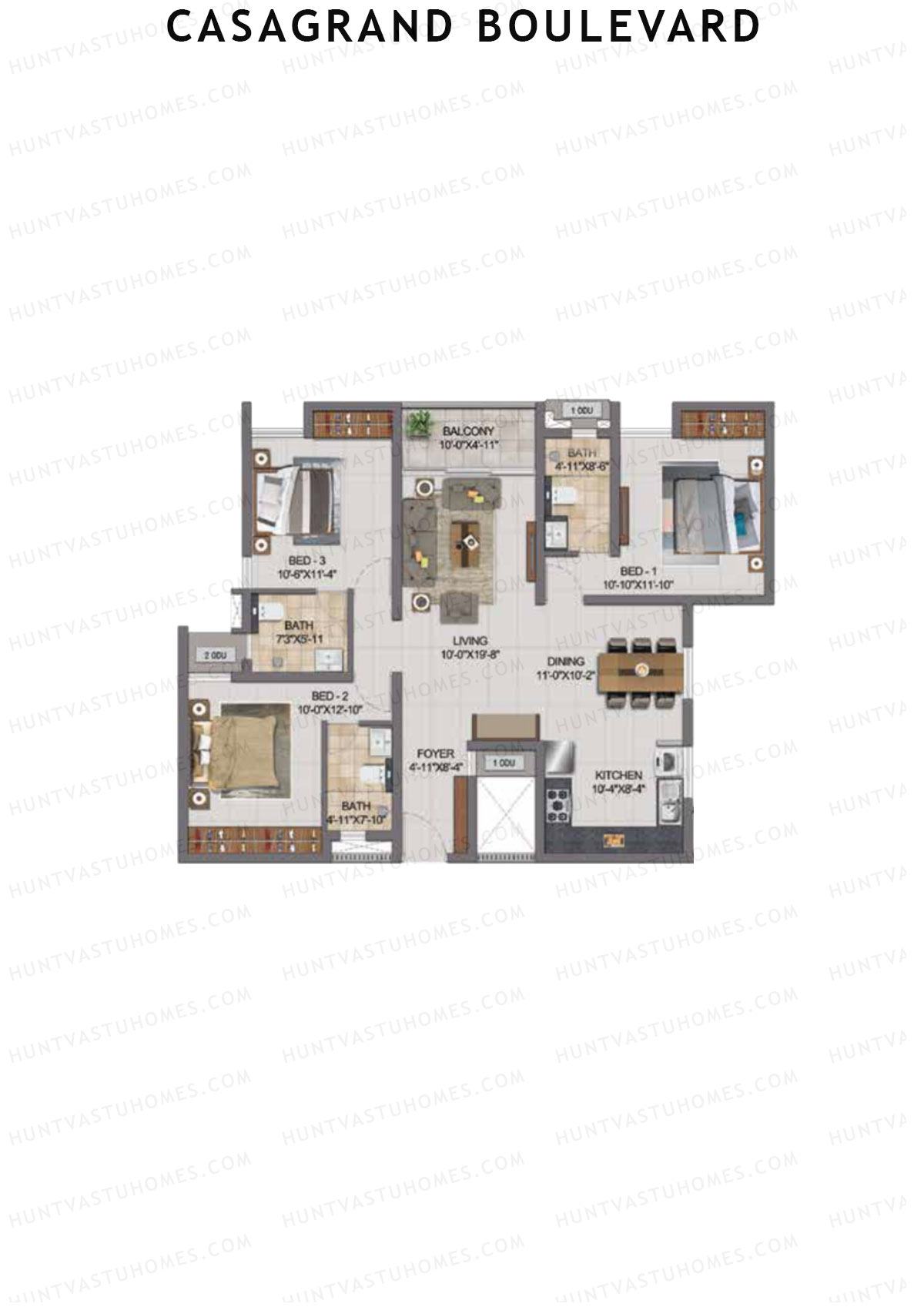 Casagrand Boulevard Wing A Unit A11 Floor Plan