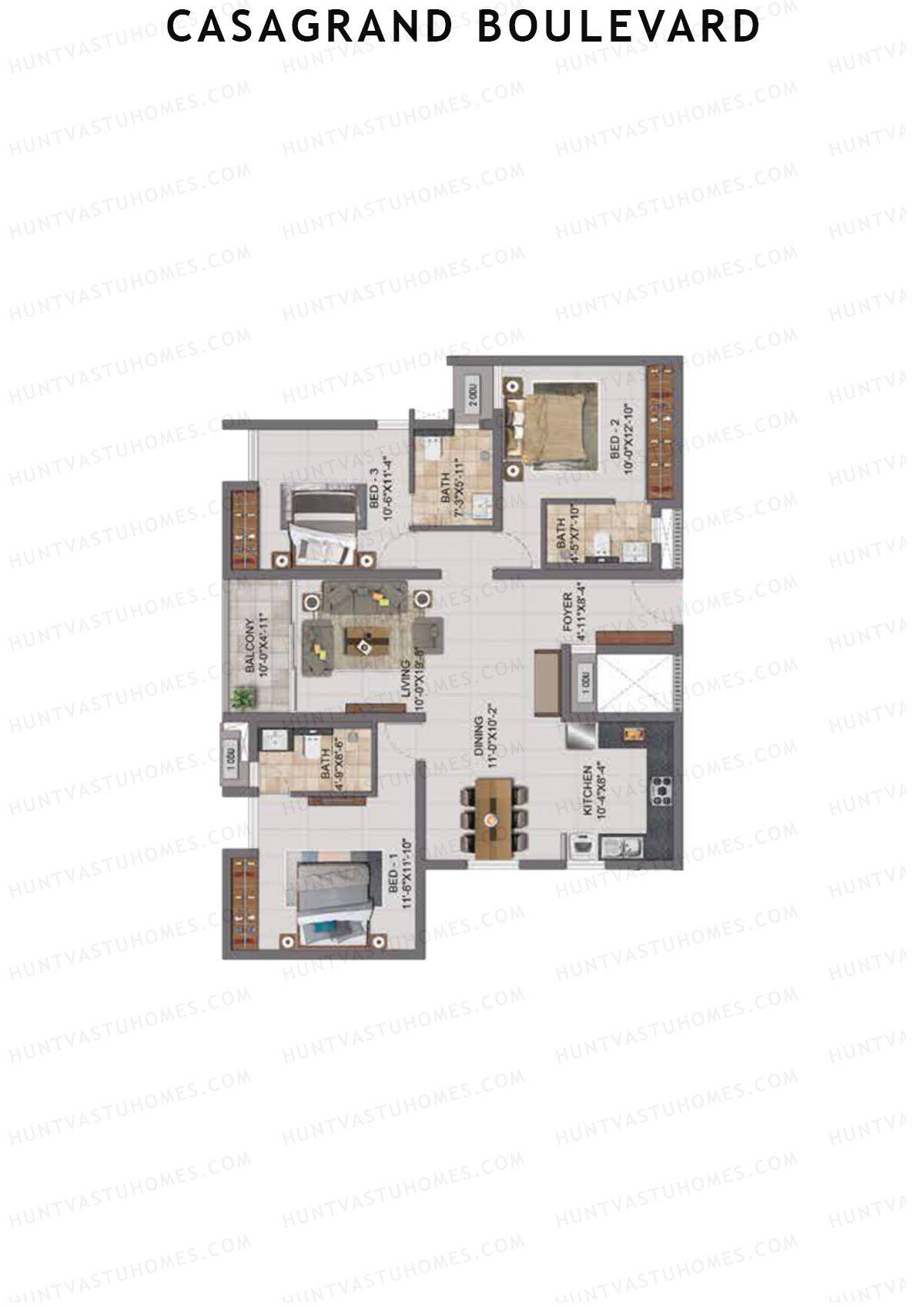 Casagrand Boulevard Wing A Unit A2 Floor Plan