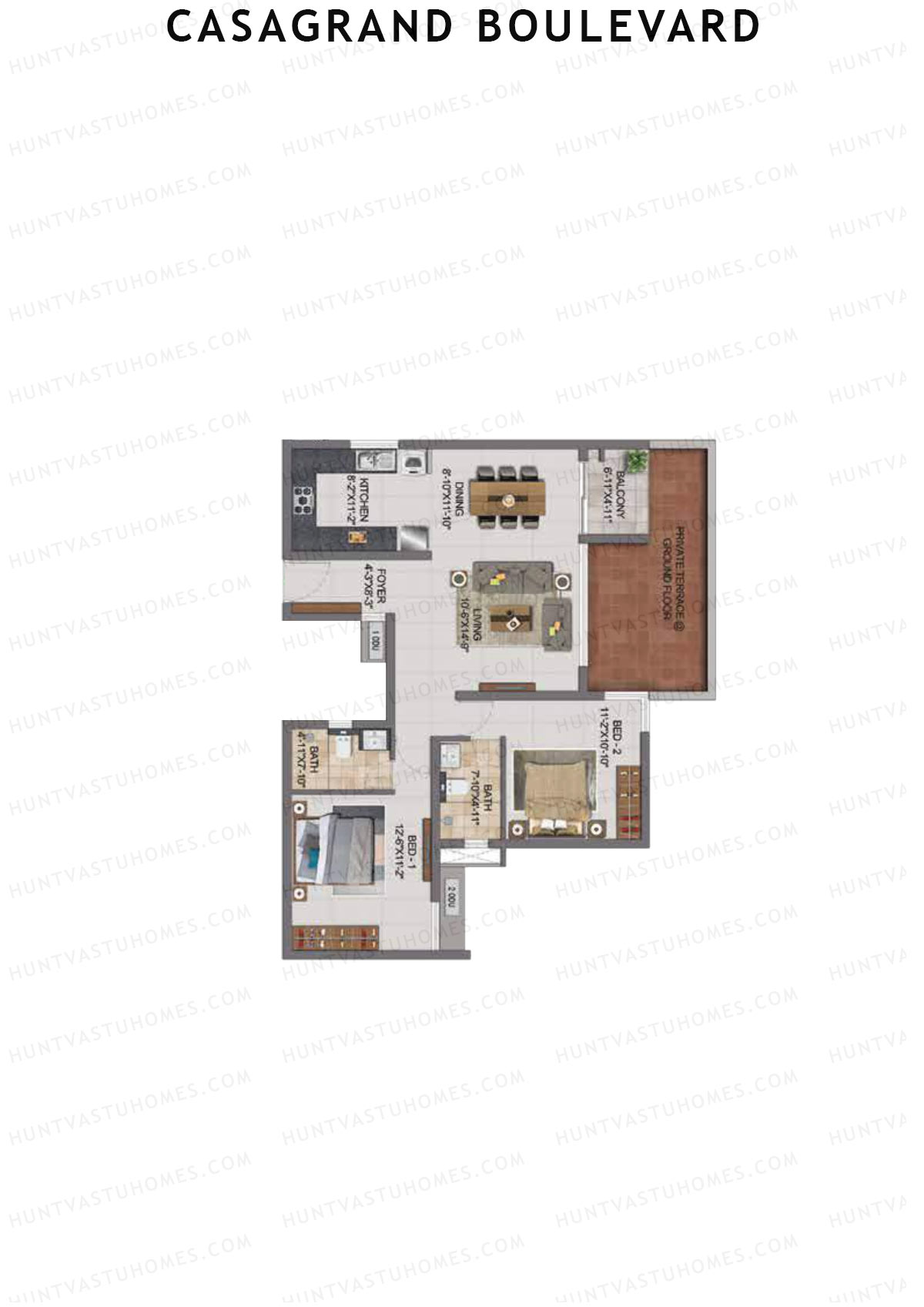 Casagrand Boulevard Wing A Unit A4 Floor Plan