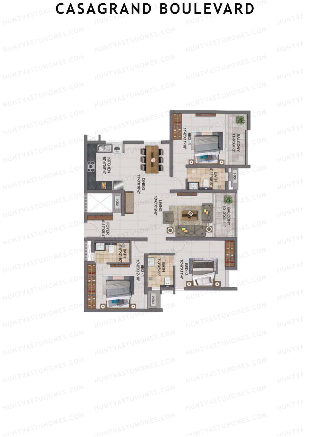 Casagrand Boulevard Wing A Unit B2 Floor Plan