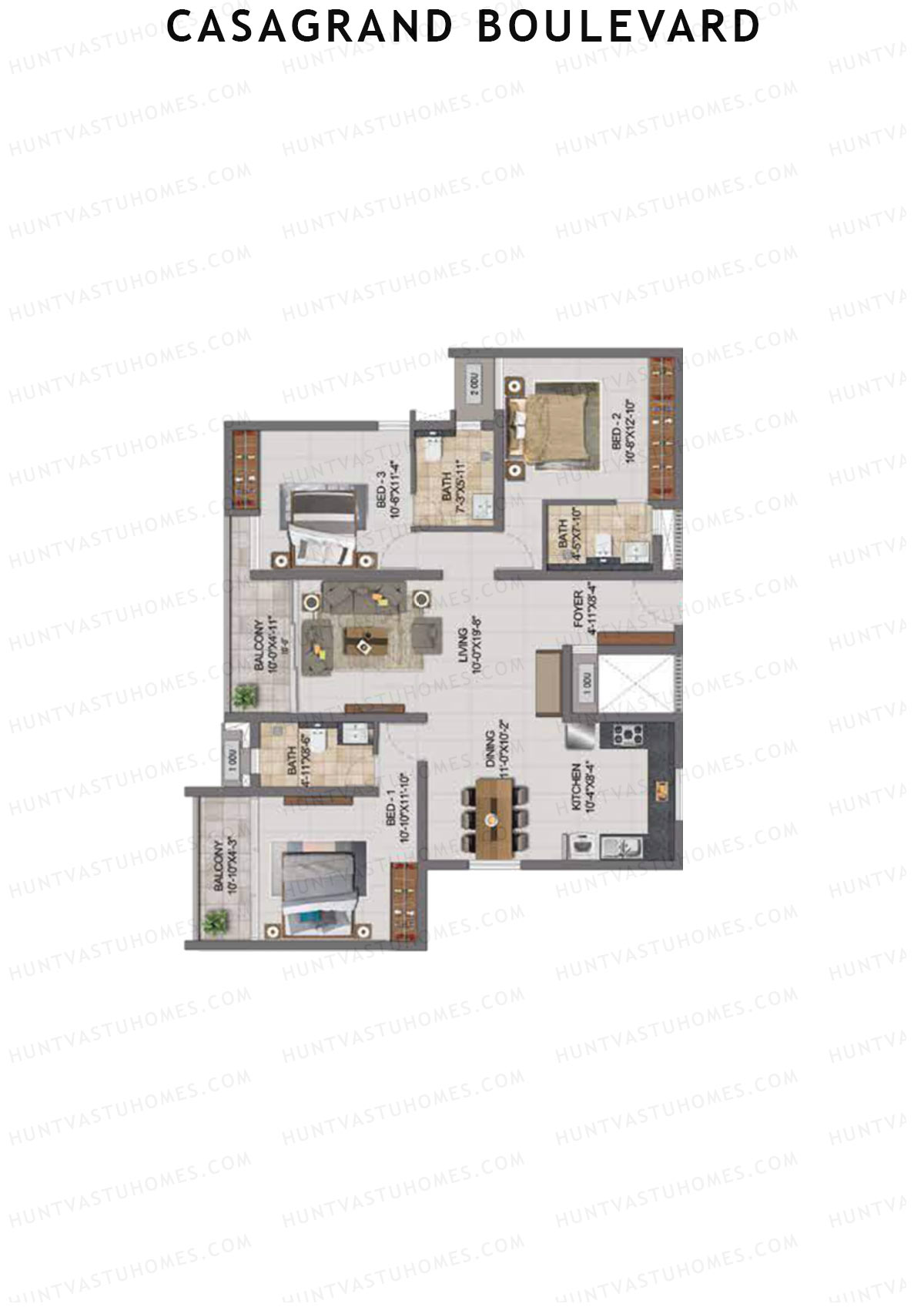 Casagrand Boulevard Wing A Unit B3 Floor Plan