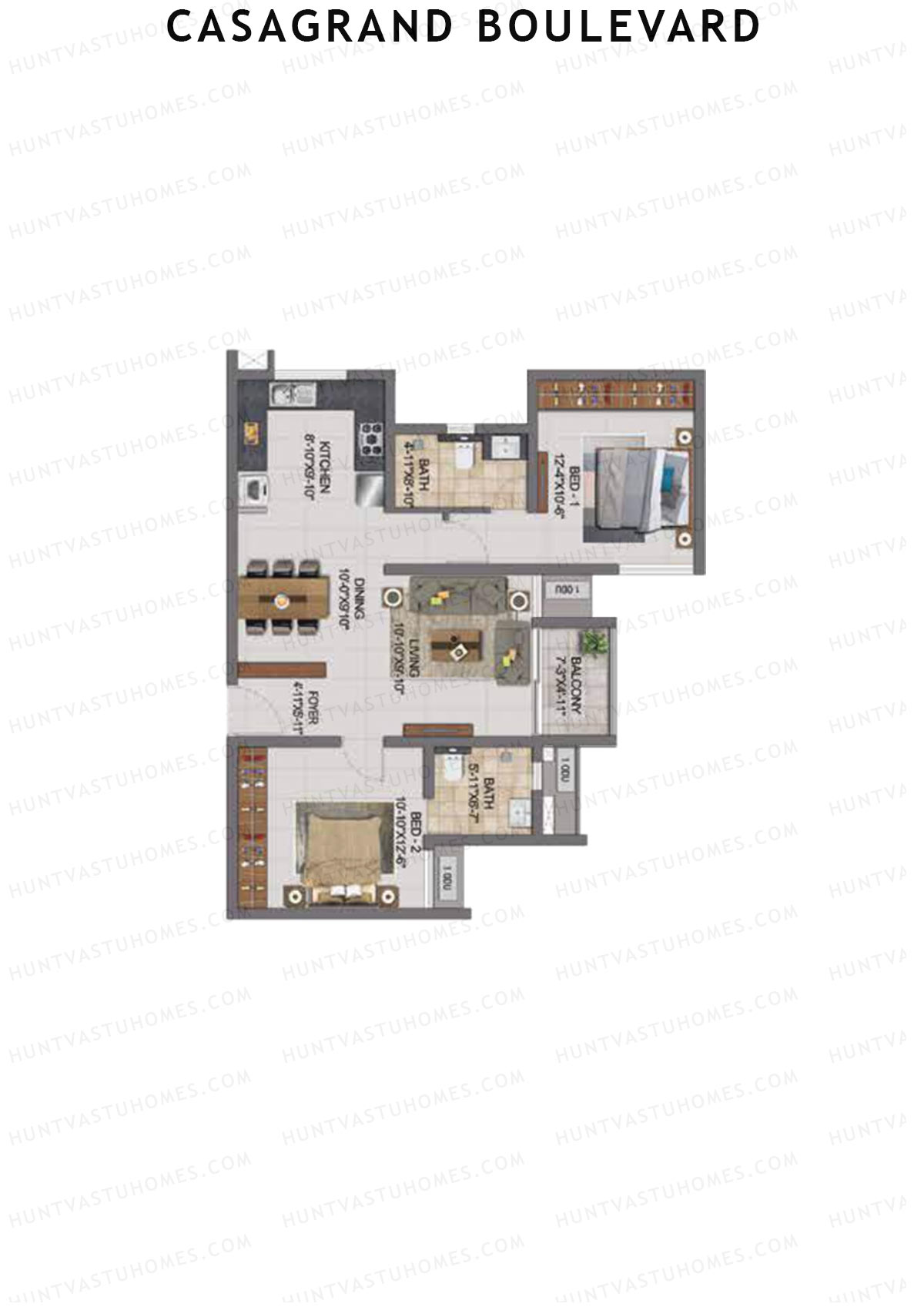 Casagrand Boulevard Wing A Unit C1 Floor Plan