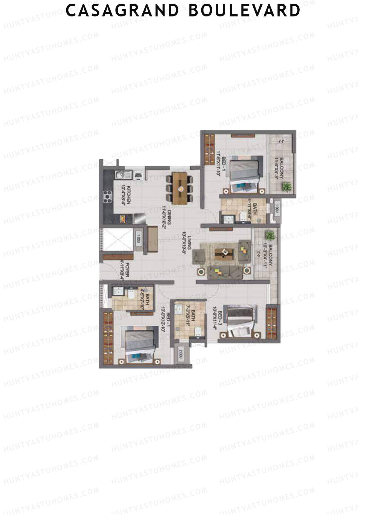 Casagrand Boulevard Wing A Unit C2 Floor Plan