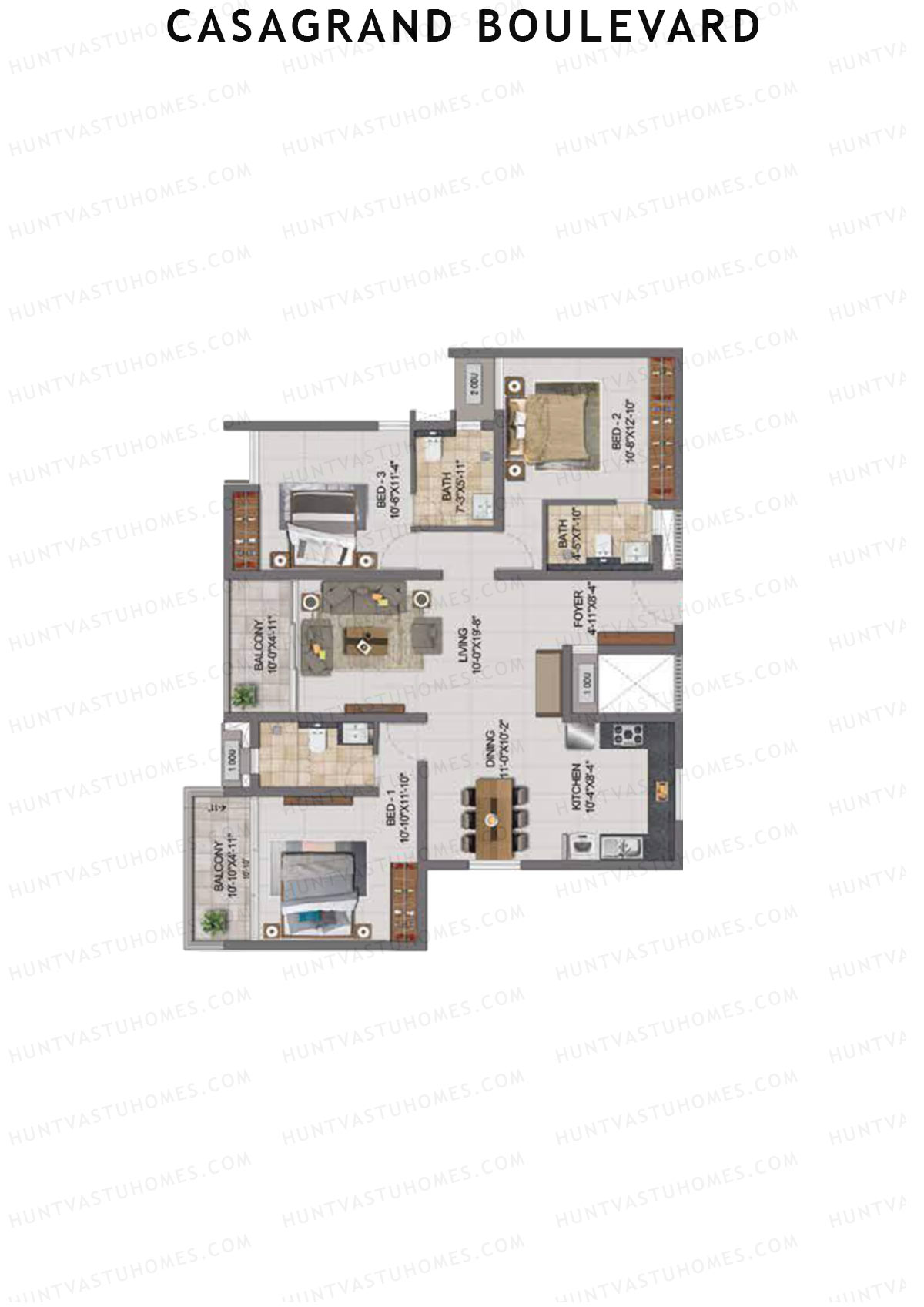 Casagrand Boulevard Wing A Unit C3 Floor Plan