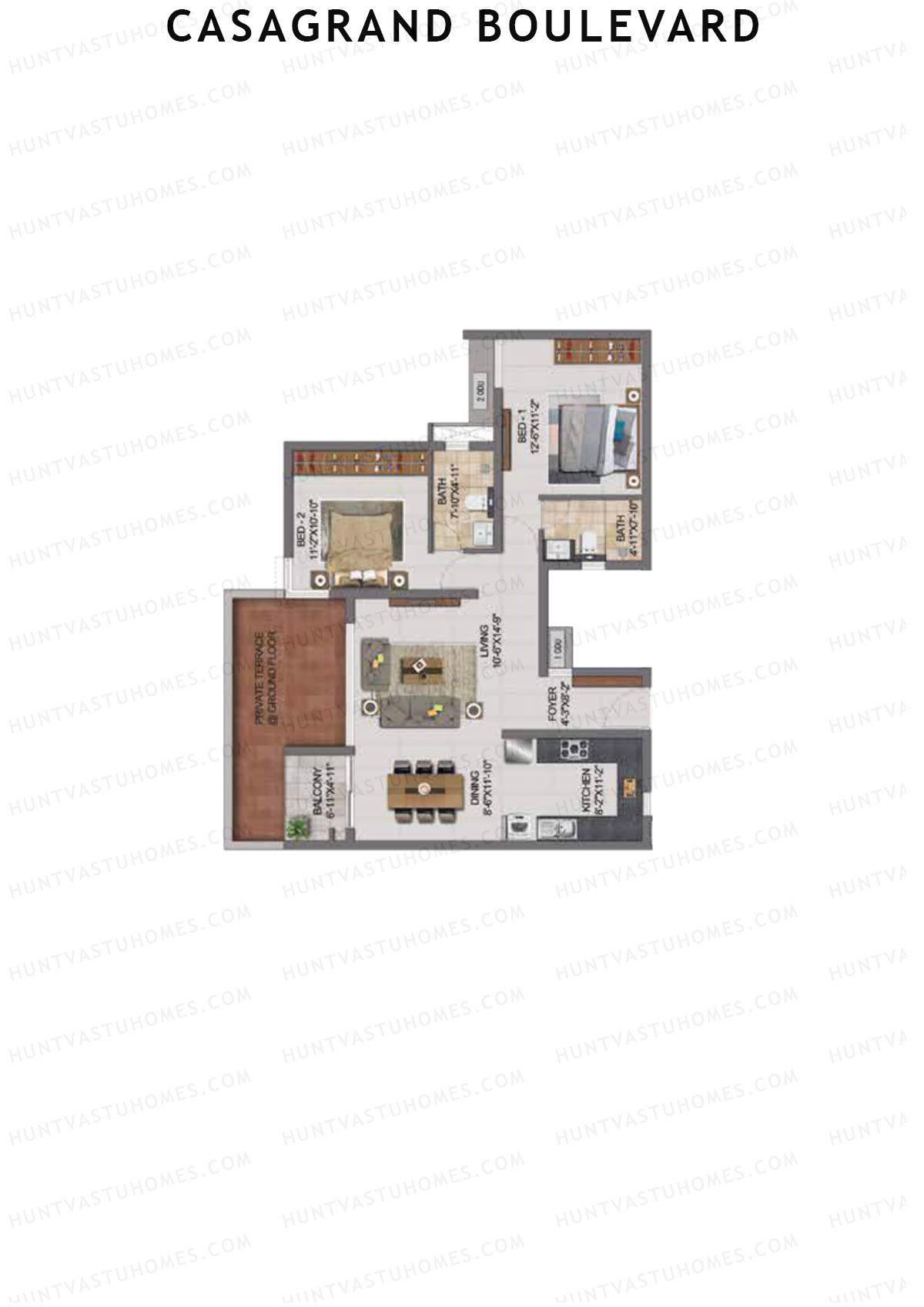 Casagrand Boulevard Wing A Unit C4 Floor Plan