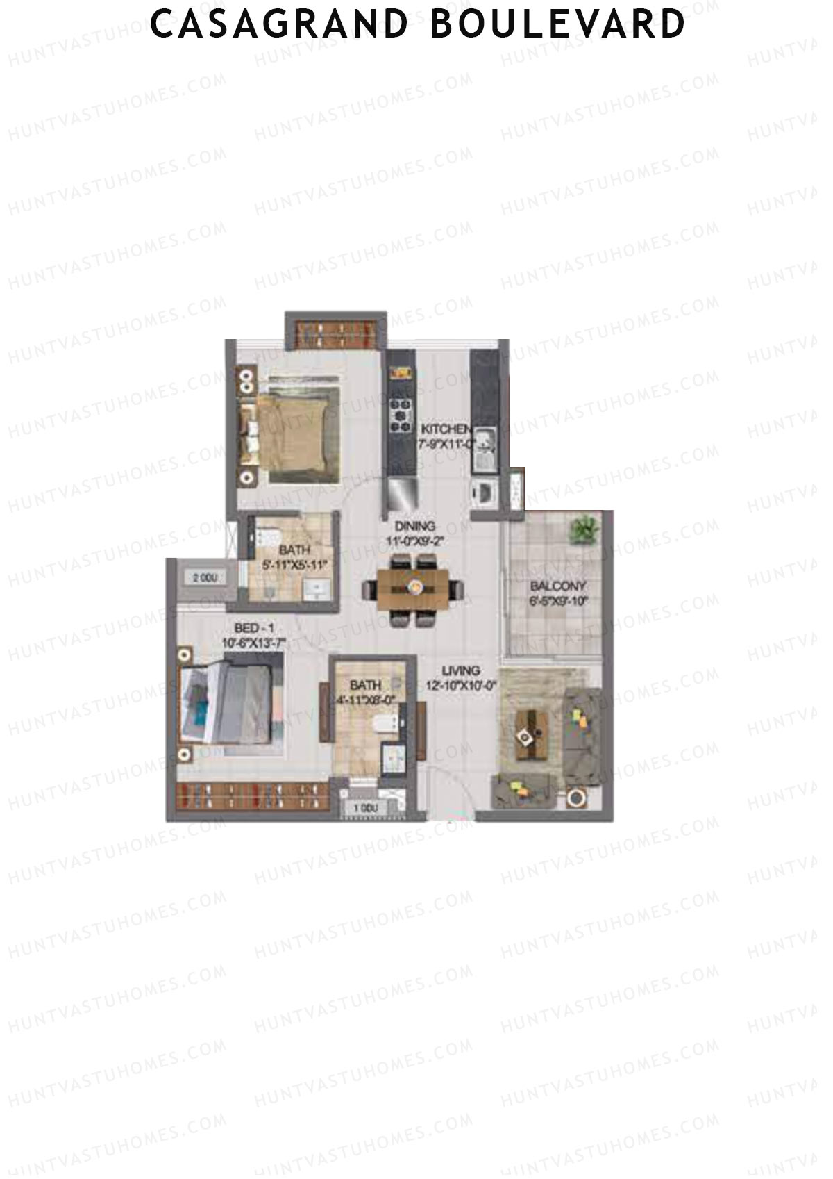 Casagrand Boulevard Wing A Unit C7 Floor Plan