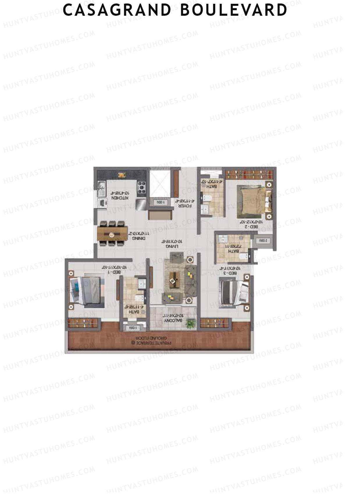 Casagrand Boulevard Wing A Unit D1 Floor Plan