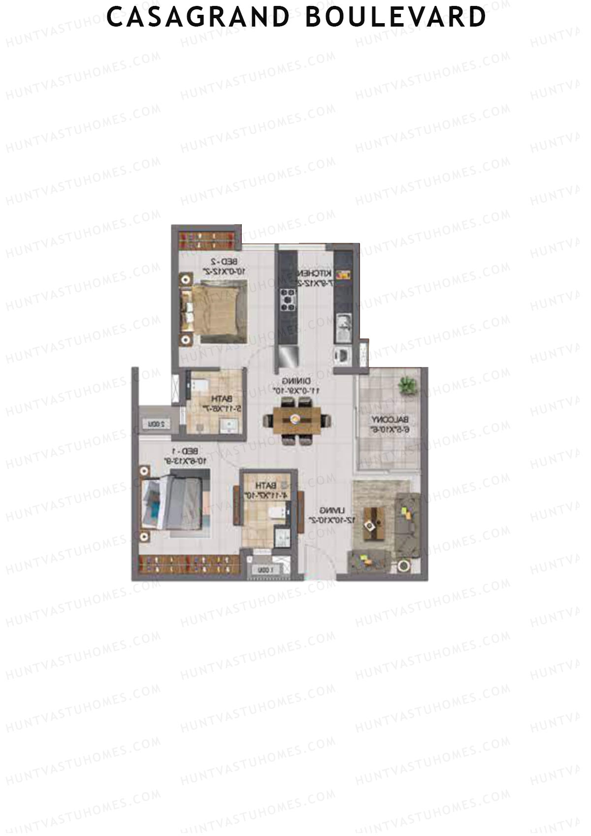 Casagrand Boulevard Wing A Unit D2 Floor Plan