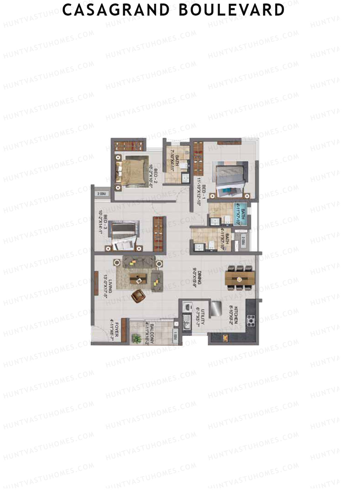 Casagrand Boulevard Wing A Unit D7 Floor Plan