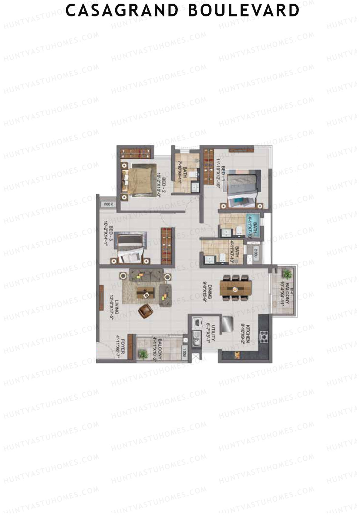 Casagrand Boulevard Wing A Unit D7 Floor Plan