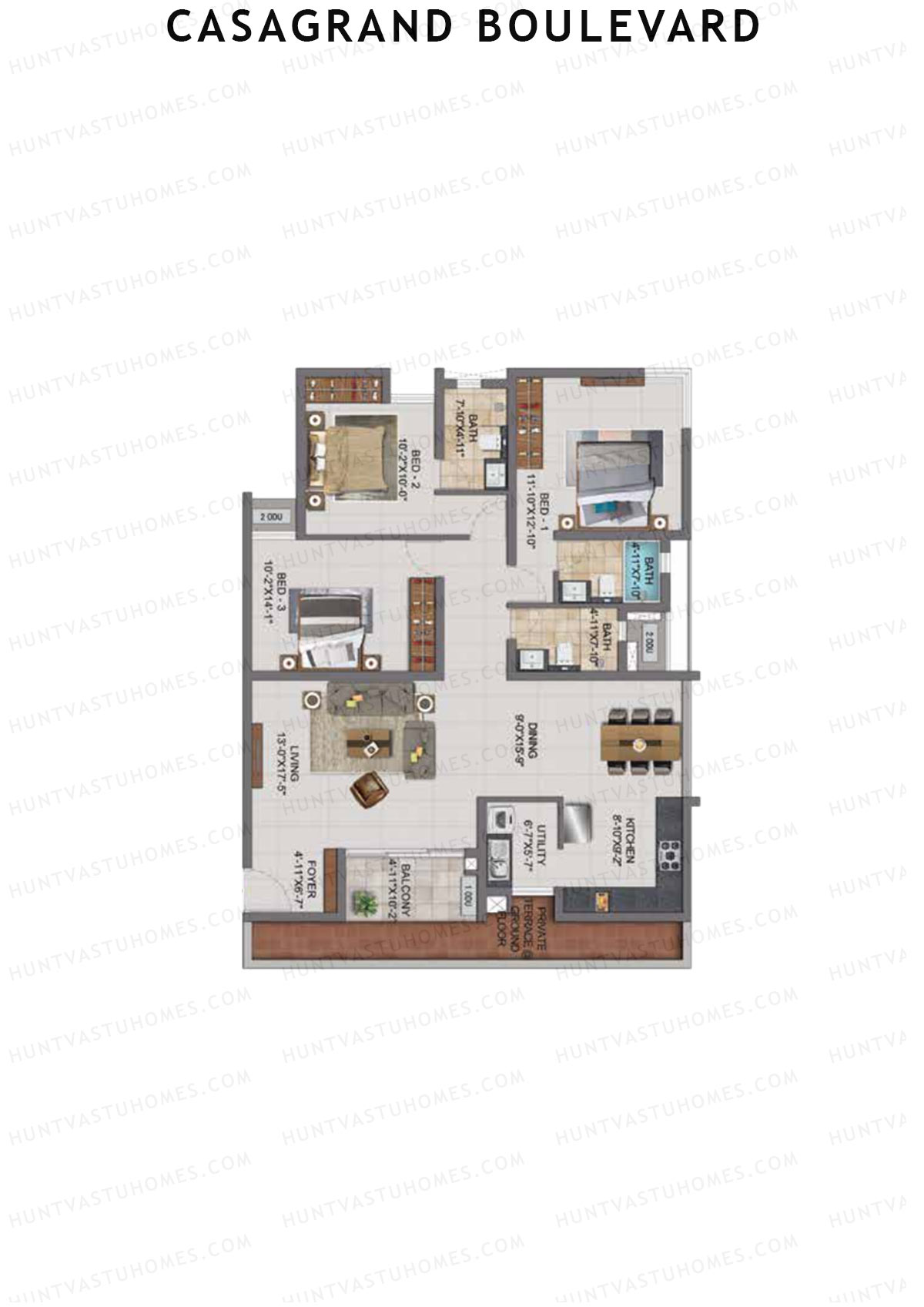 Casagrand Boulevard Wing A Unit D7 Floor Plan