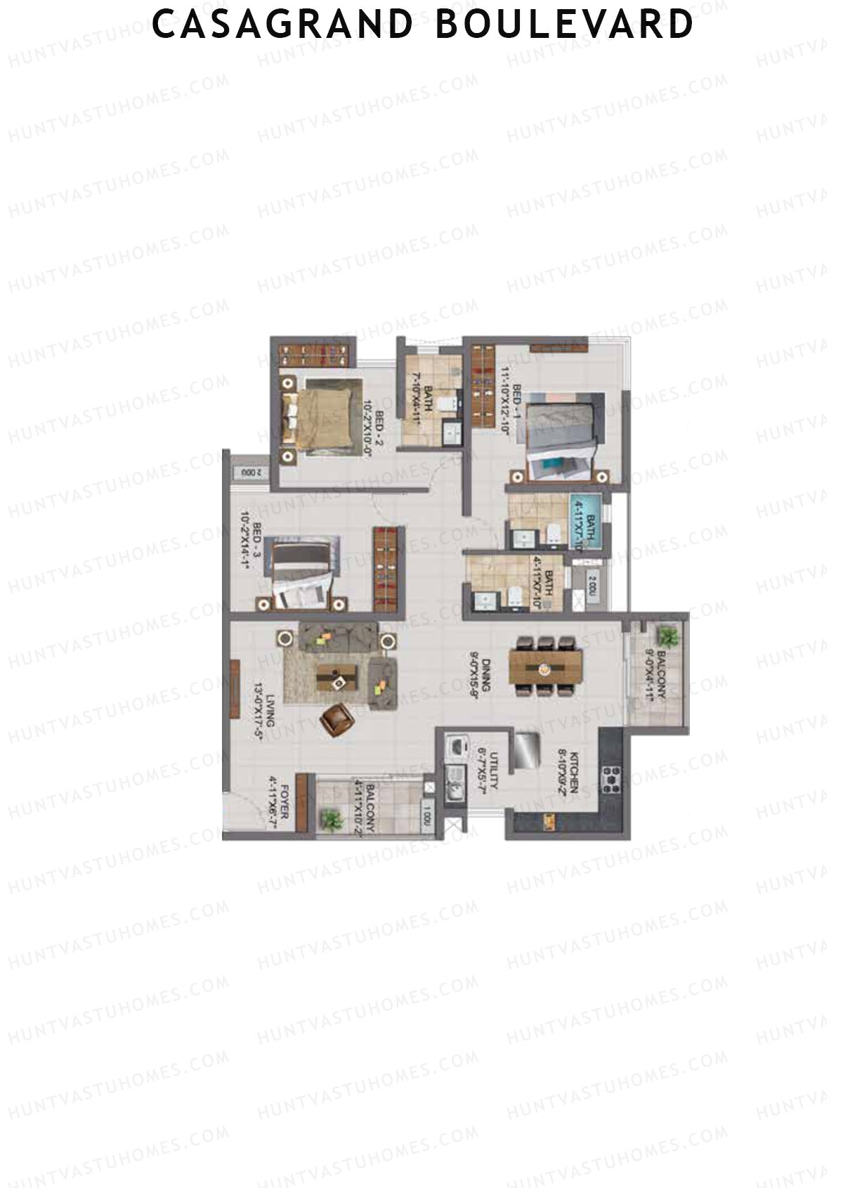 Casagrand Boulevard Wing A Unit D7 Floor Plan