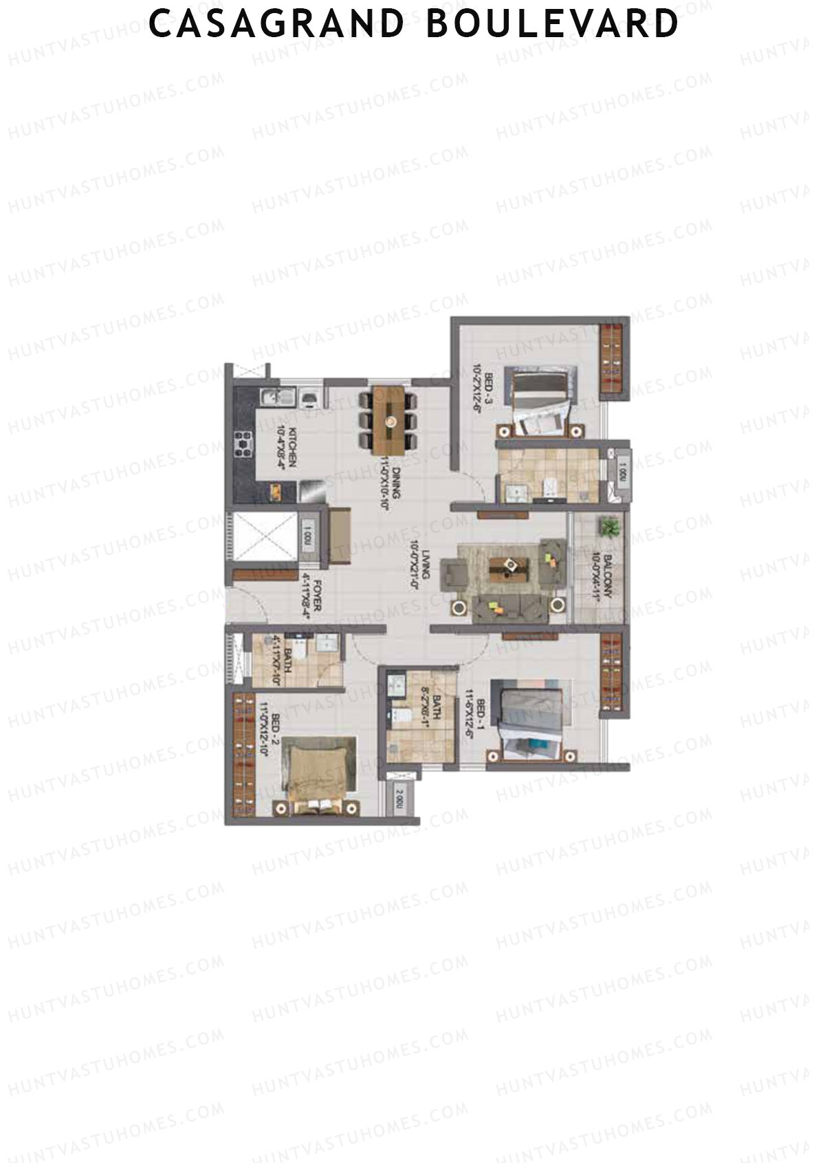 Casagrand Boulevard Wing A Unit D8 Floor Plan