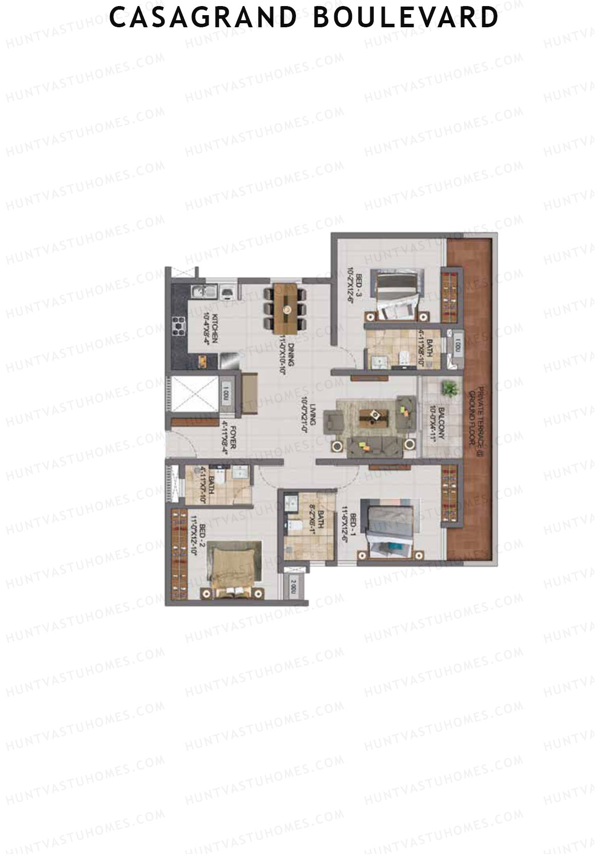 Casagrand Boulevard Wing A Unit D8 Floor Plan