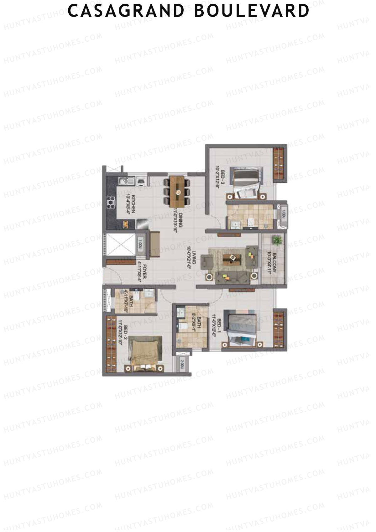 Casagrand Boulevard Wing A Unit D8 Floor Plan