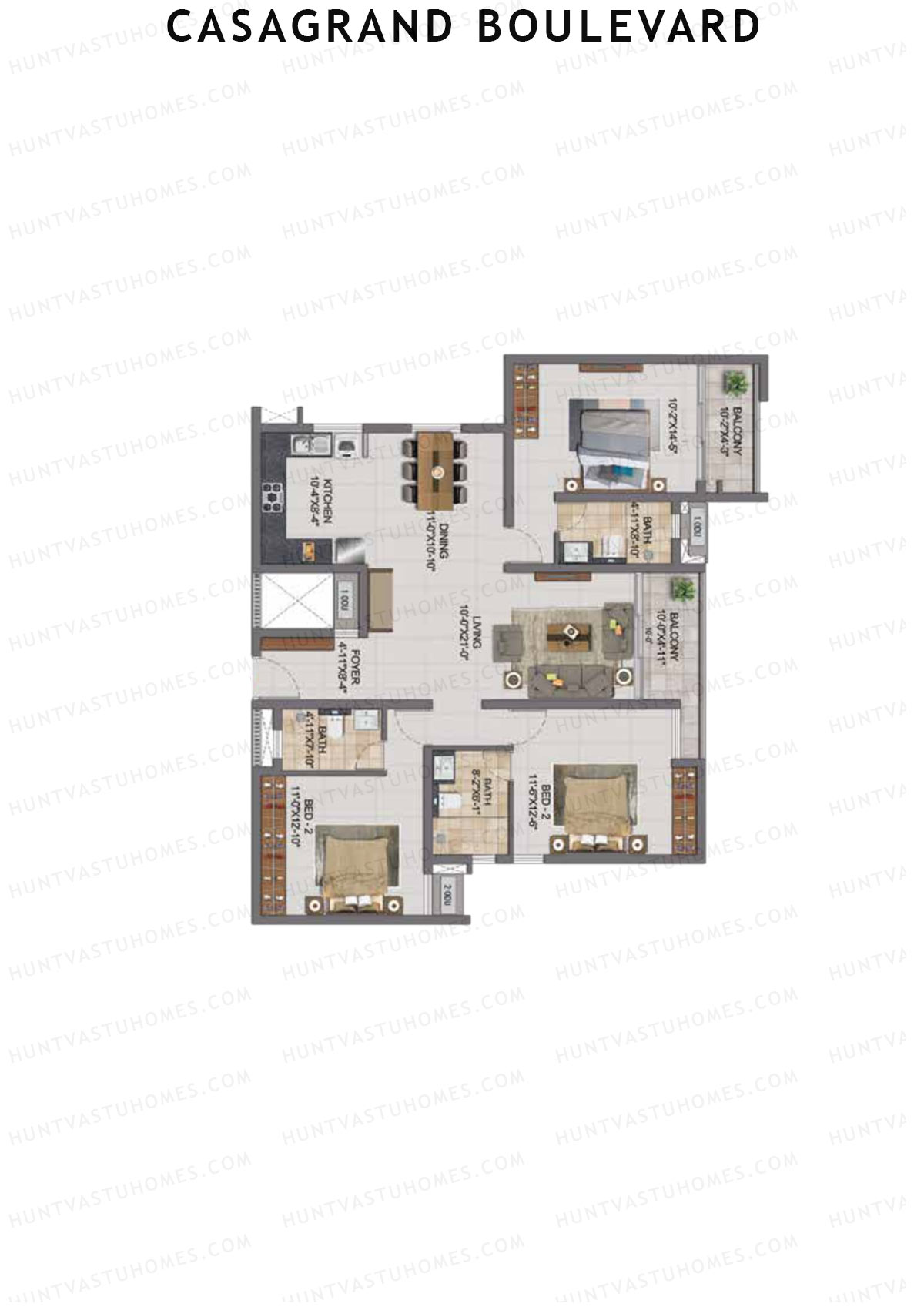Casagrand Boulevard Wing A Unit D8 Floor Plan