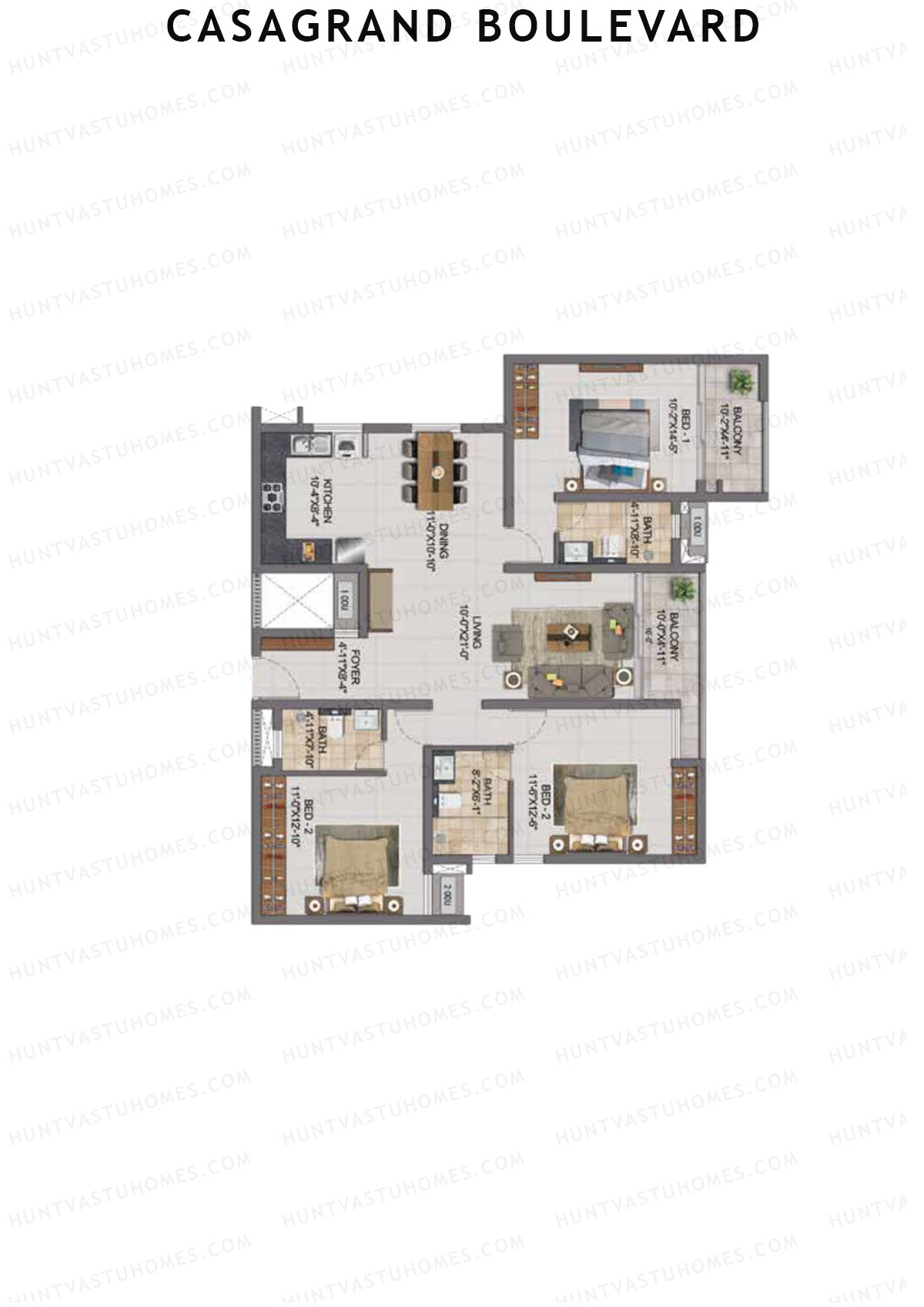 Casagrand Boulevard Wing A Unit D8 Floor Plan