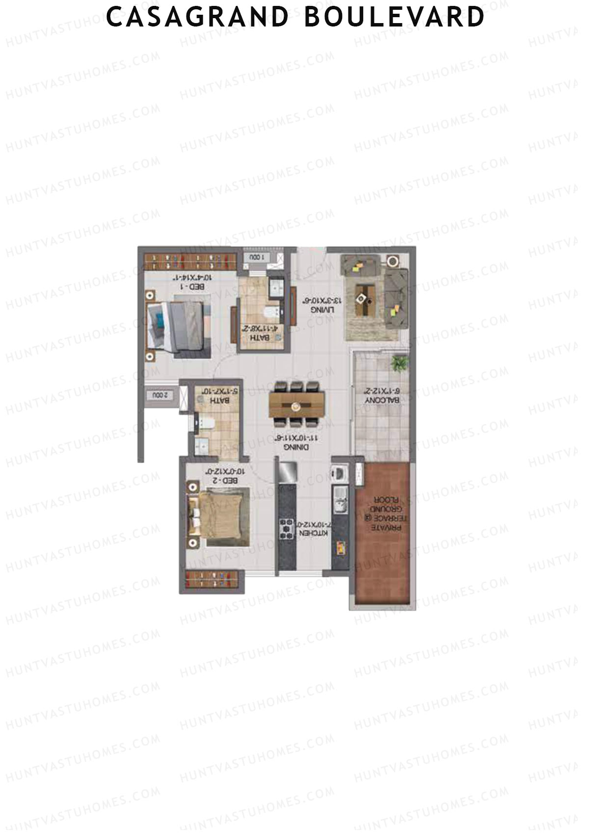 Casagrand Boulevard Wing A Unit E11 Floor Plan