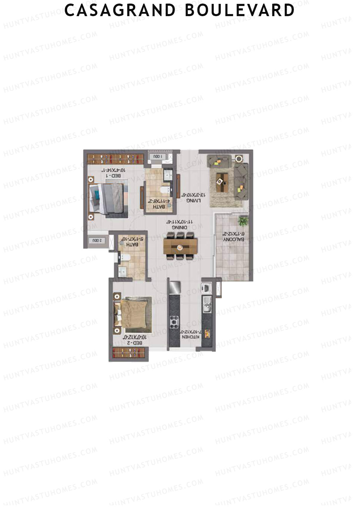 Casagrand Boulevard Wing A Unit E12 Floor Plan